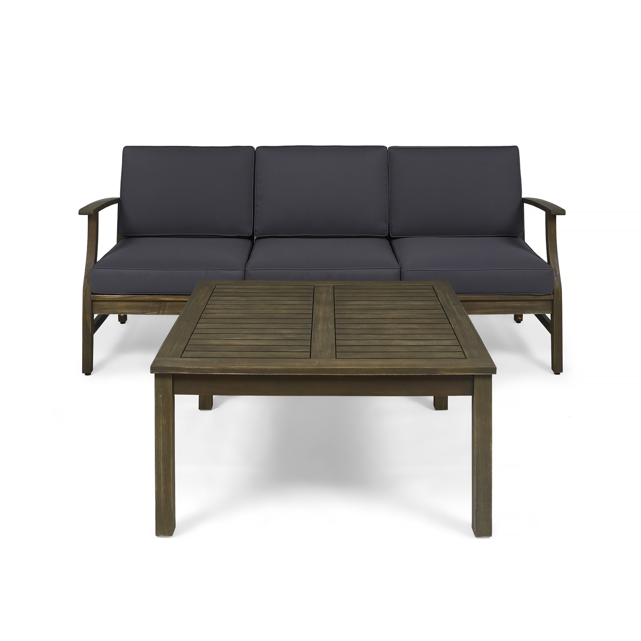 Lorelei Outdoor 4 Piece Acacia Wood Sofa And Coffee Table Set - Gray Finish + Dark Gray