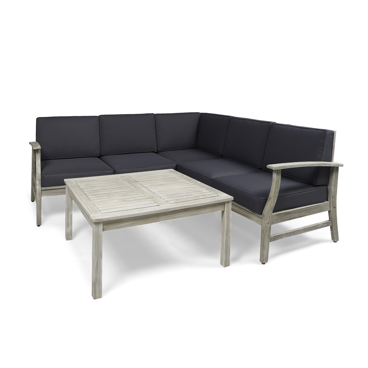 Mia Outdoor 6 Piece Acacia Wood Sectional Sofa And Coffee Table Set