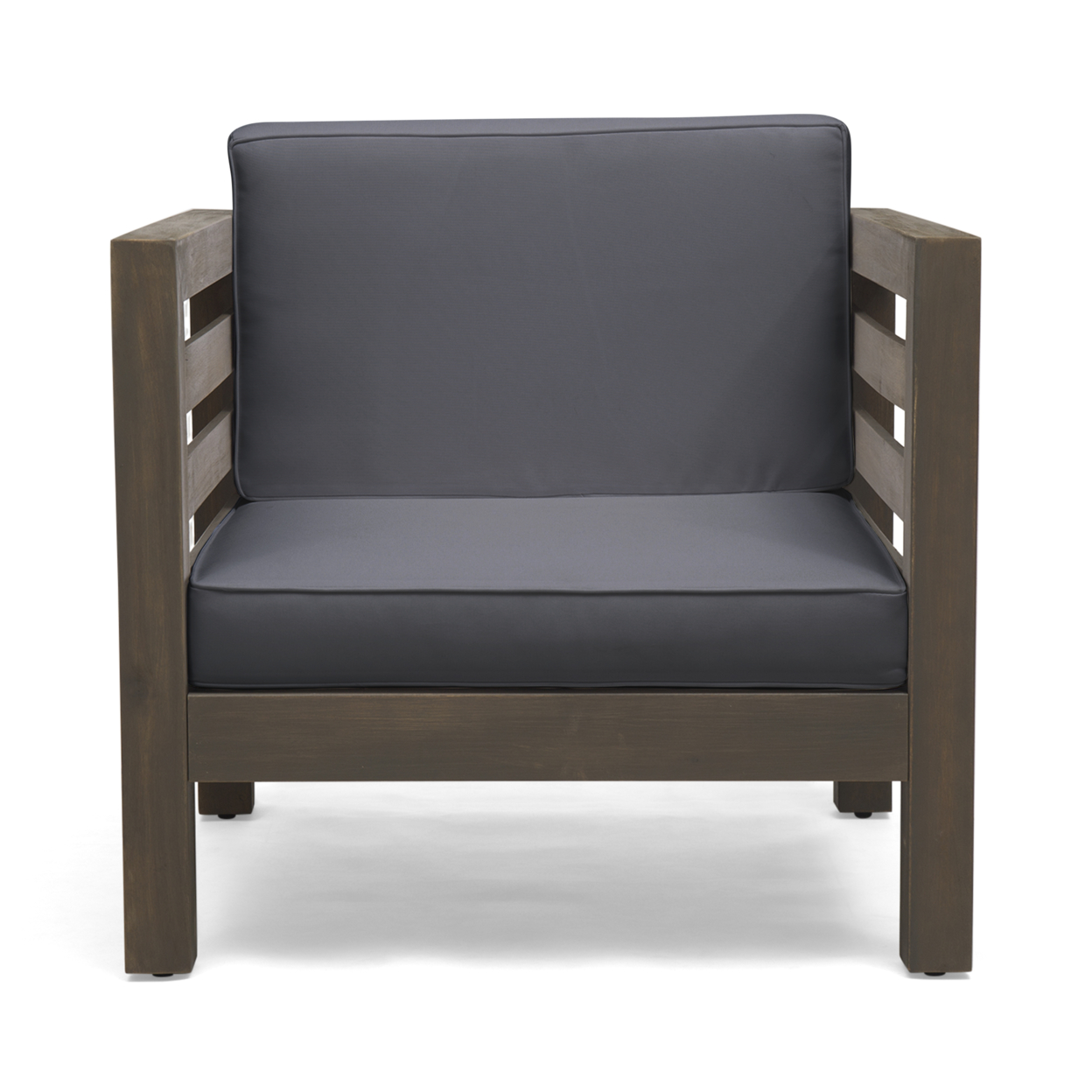 Louise Outdoor Acacia Wood Club Chair With Cushion - Gray Finish + Dark Gray