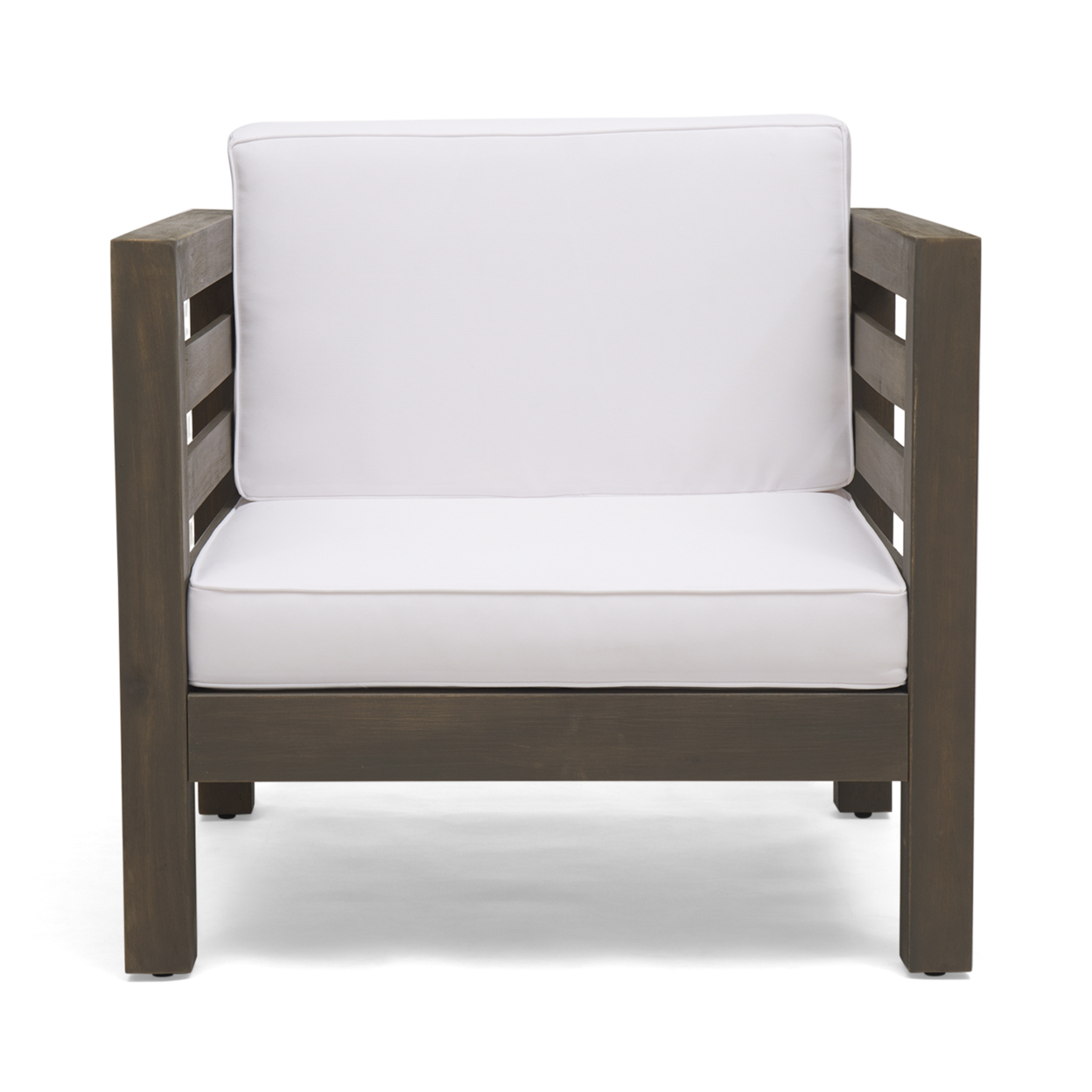 Louise Outdoor Acacia Wood Club Chair With Cushion - Gray Finish + White