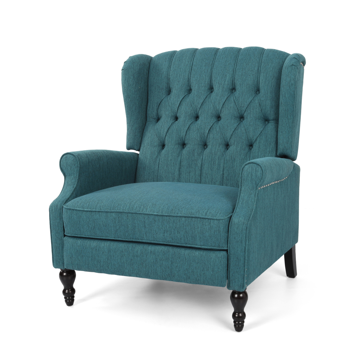 Salome Oversized Tufted Fabric Push Back Recliner - Teal + Dark Brown