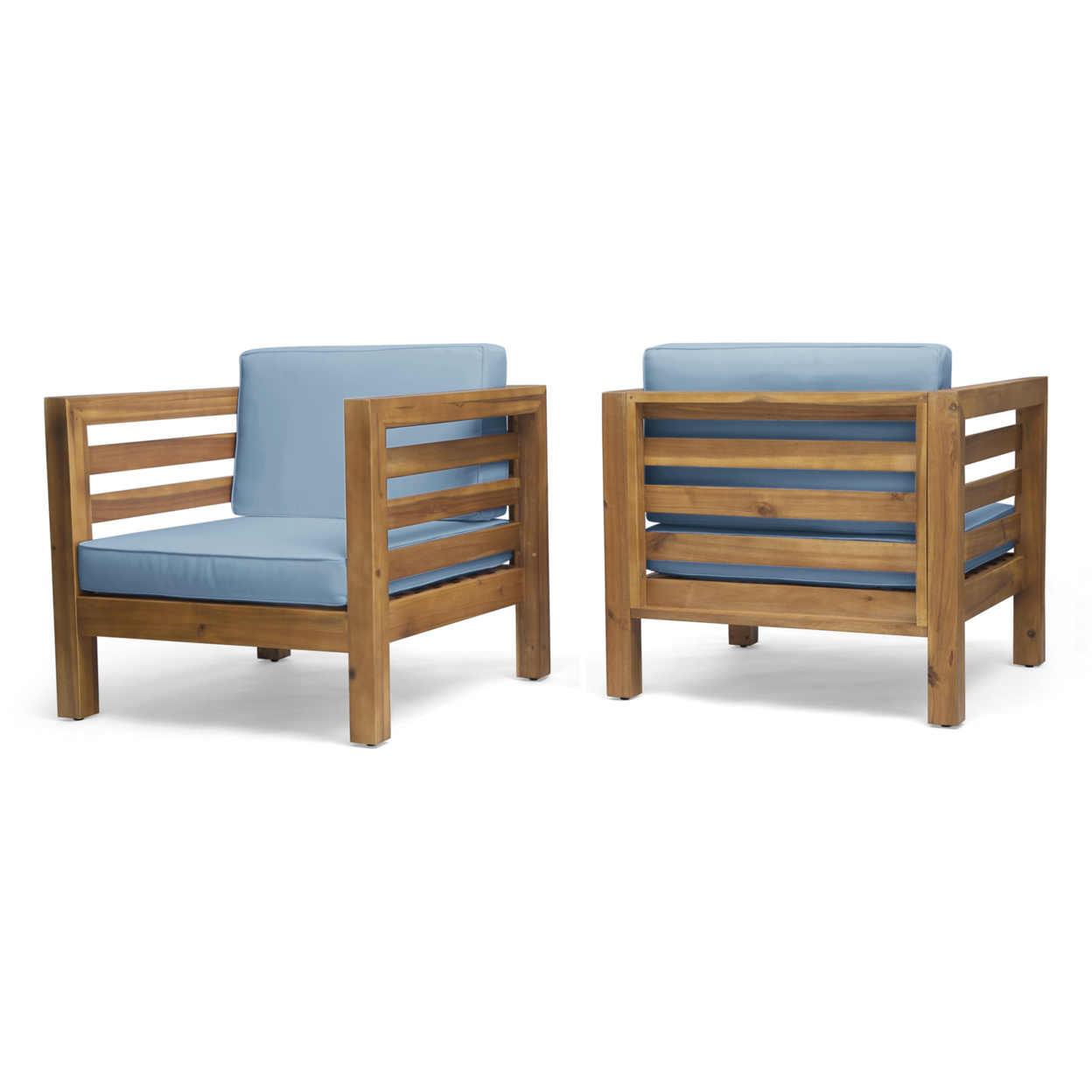 Louise Outdoor Acacia Wood Club Chairs With Cushions (Set Of 2) - Gray Finish + White