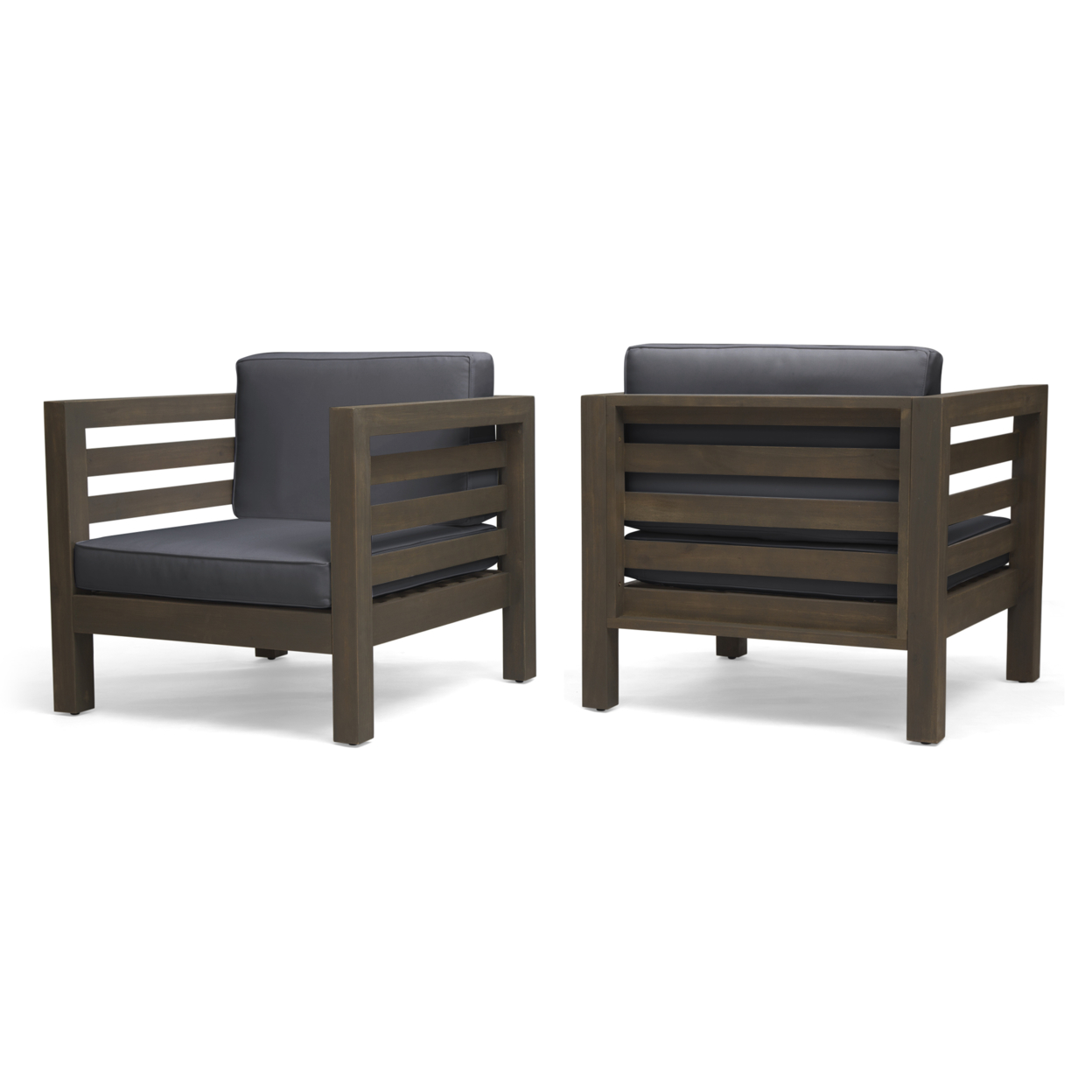 Louise Outdoor Acacia Wood Club Chairs With Cushions (Set Of 2) - Teak Finish + Blue