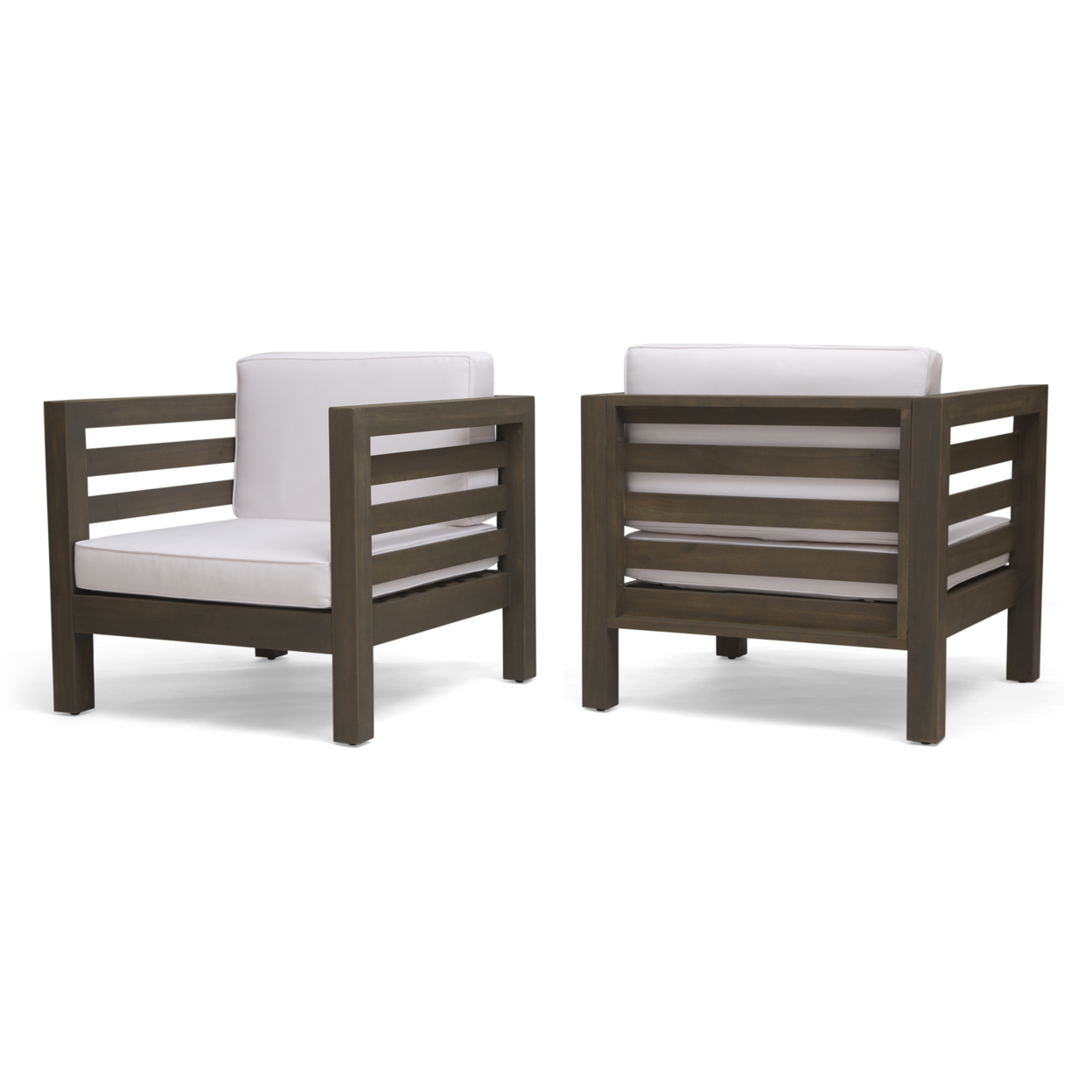 Louise Outdoor Acacia Wood Club Chairs With Cushions (Set Of 2) - Gray Finish + White