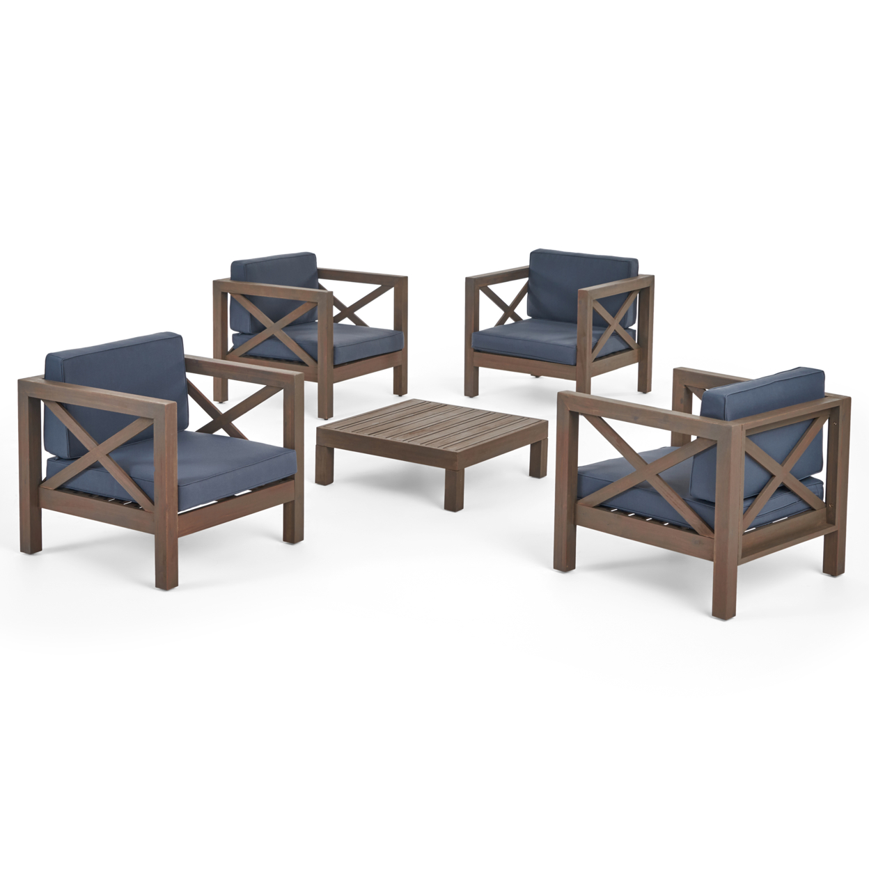 Morgan Outdoor 4 Seater Acacia Wood Club Chair And Coffee Table Set - Teak Finish + Beige