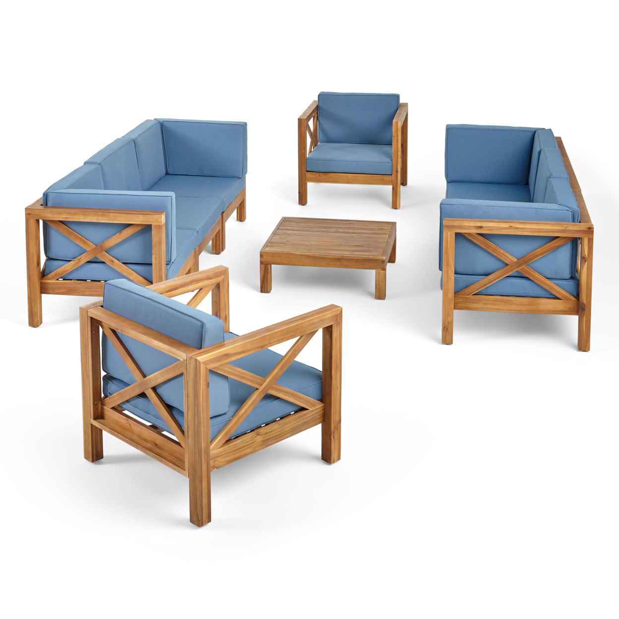 Morgan Outdoor 8 Seater Acacia Wood Sofa And Club Chair Set - Teak Finish + Red