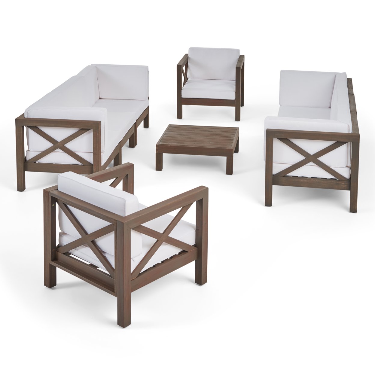 Morgan Outdoor 8 Seater Acacia Wood Sofa and Club Chair Set - gray finish + white