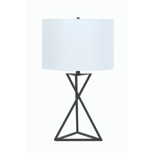 Contemporary Style Metal Table Lamp With Drum Shape Fabric Shade, White And Black- Saltoro Sherpi