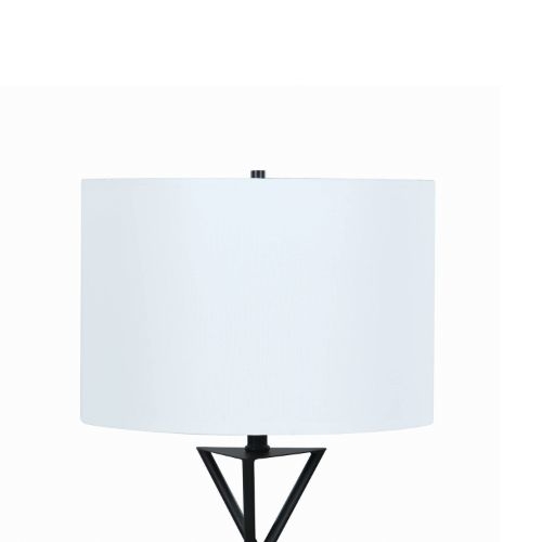 Contemporary Style Metal Table Lamp With Drum Shape Fabric Shade, White And Black- Saltoro Sherpi