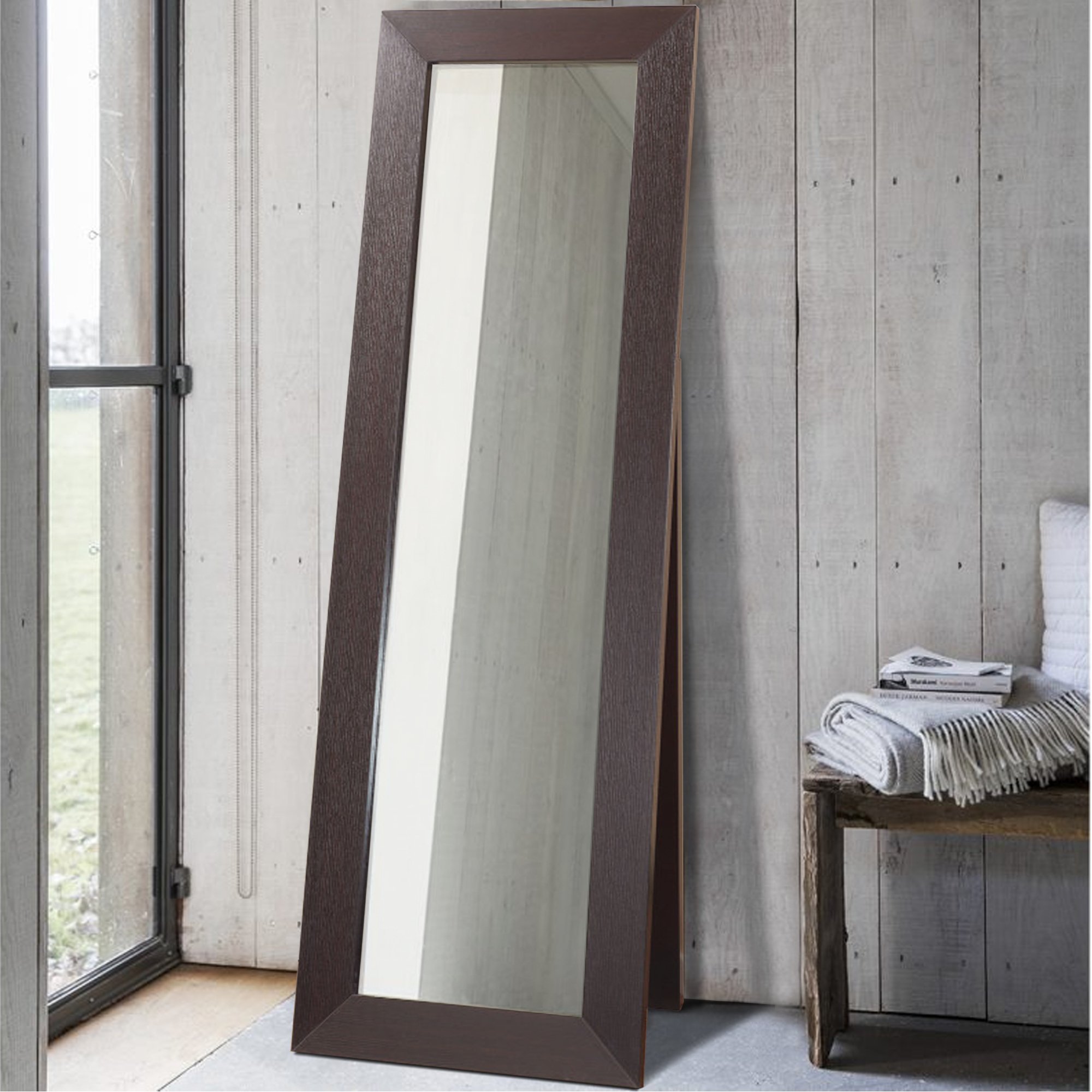 Aesthetic Accent Mirror With Wooden Framing, Dark Brown- Saltoro Sherpi