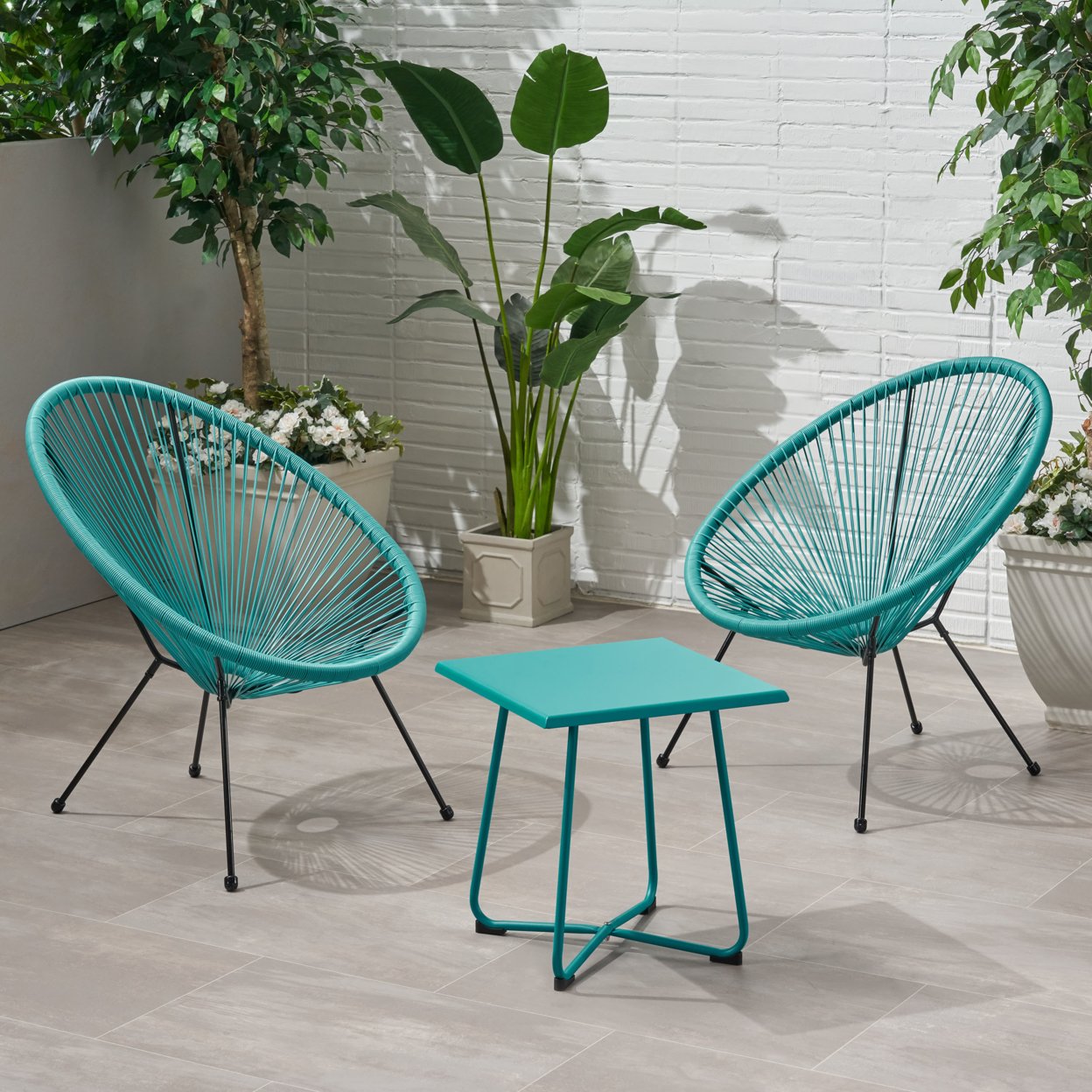 Alexis Outdoor Woven 3 Piece Chat Set - Teal + Black