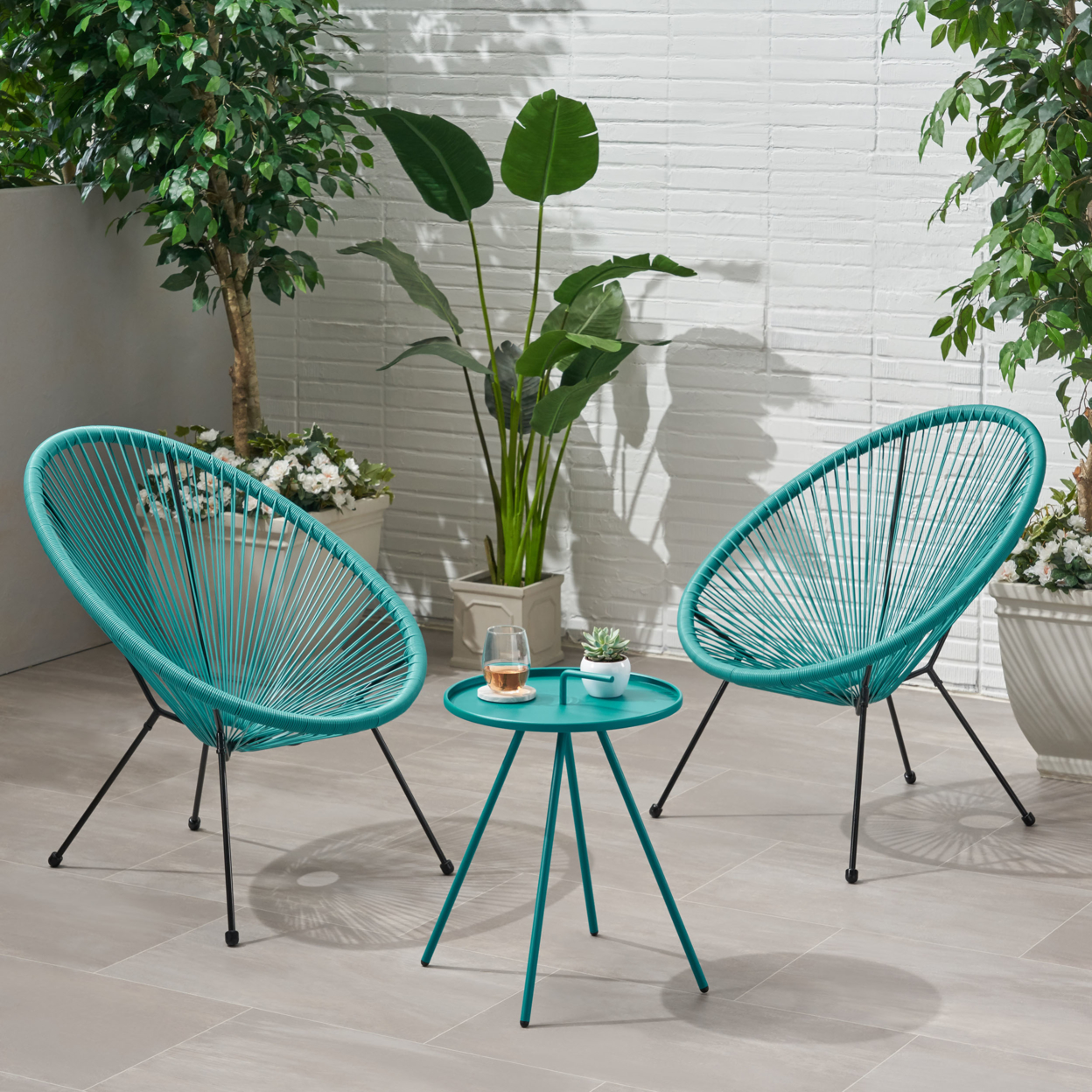 Samantha Outdoor Woven 3 Piece Chat Set - Teal + Black
