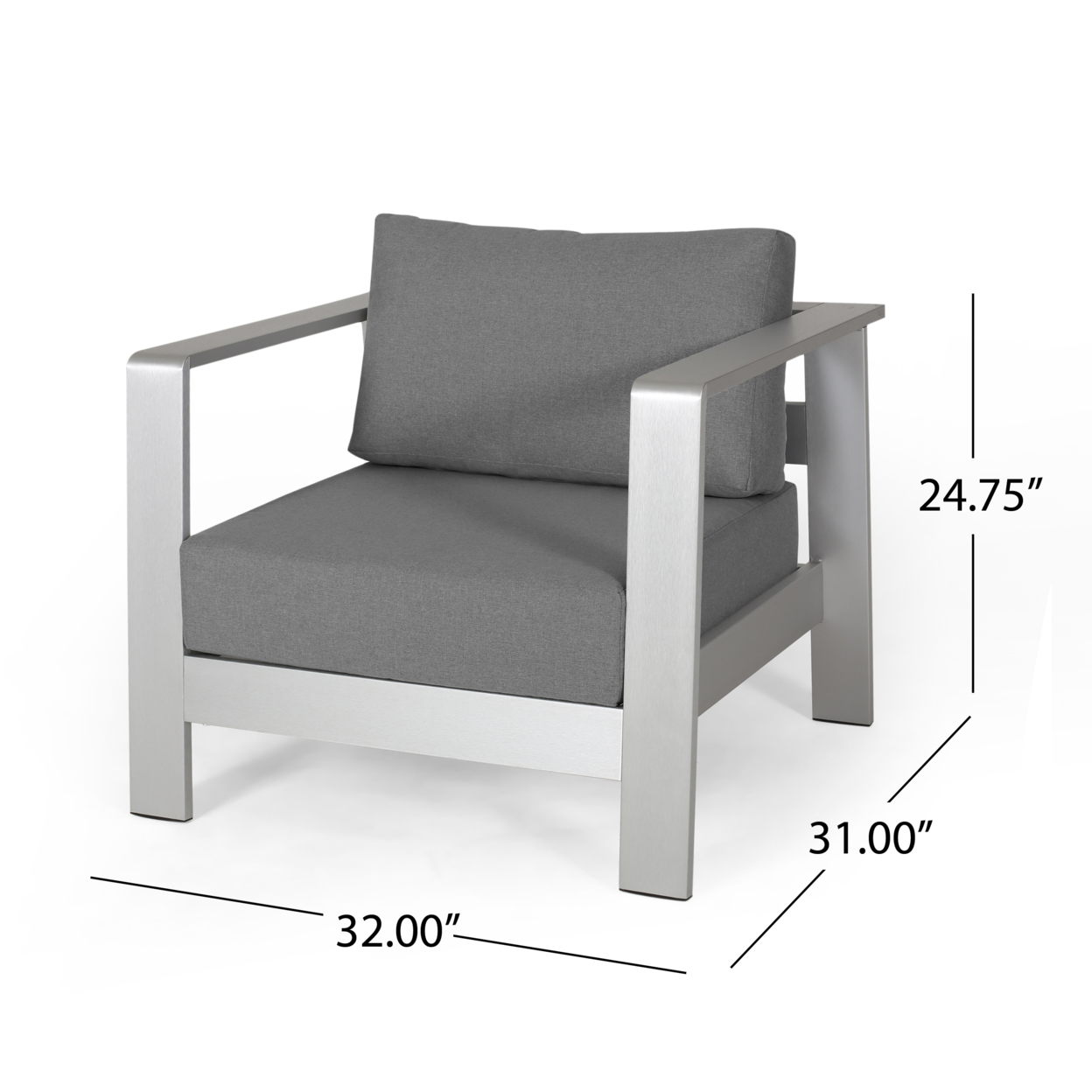 Anna Outdoor 4 Seater Aluminum Club Chair Set With Coffee Table And Loveseat - Silver + Gray