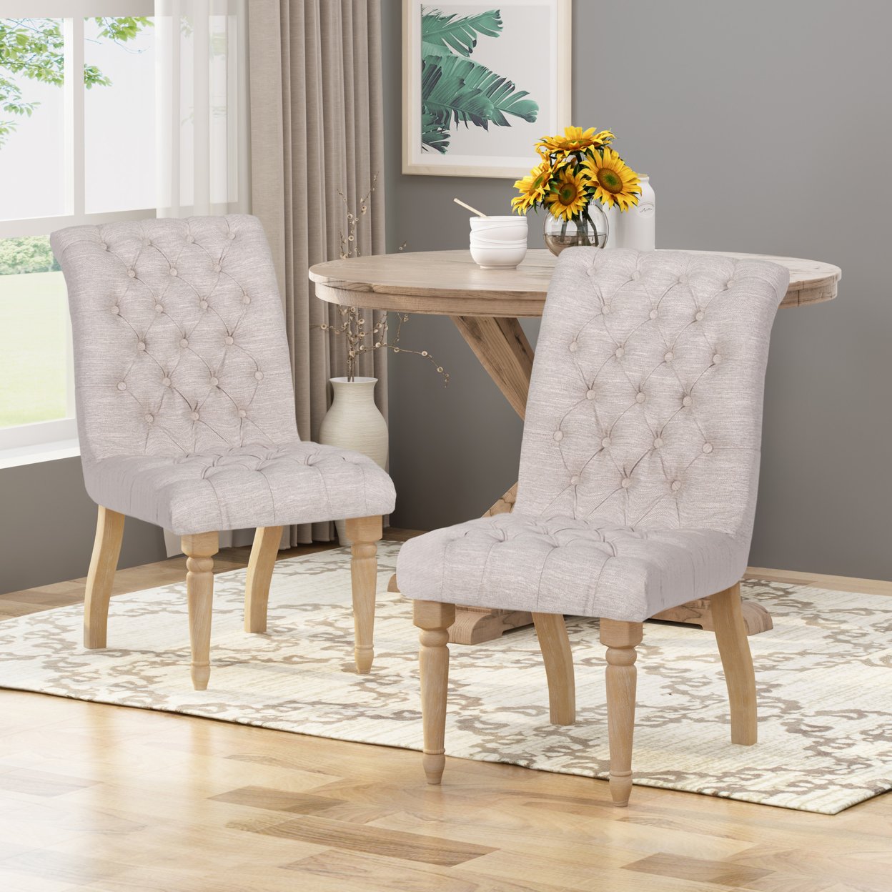 Terrance Tufted Fabric Dining Chair (Set Of 2) - Beige + Natural
