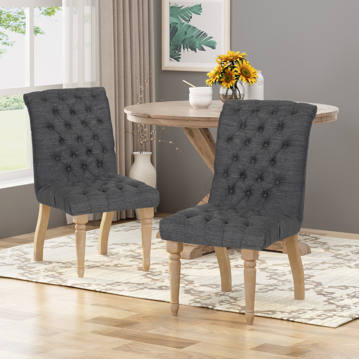 Terrance Tufted Fabric Dining Chair (Set Of 2) - Light Blush + Natural
