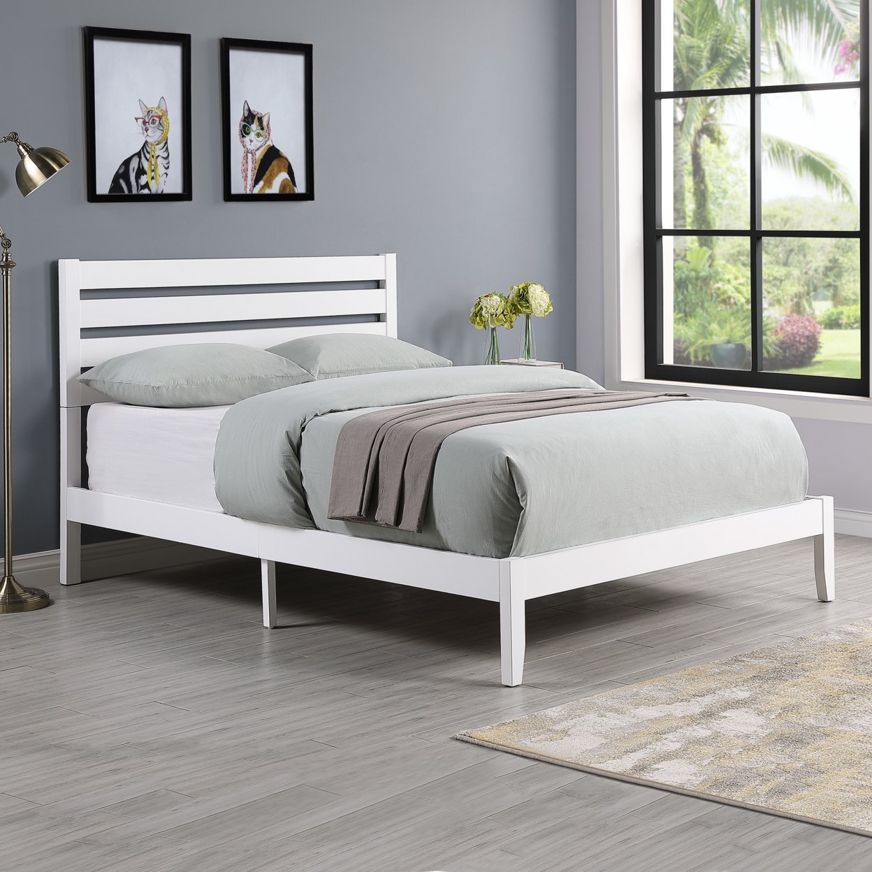 Kenley Queen Size Bed With Headboard - White Finish + Natural