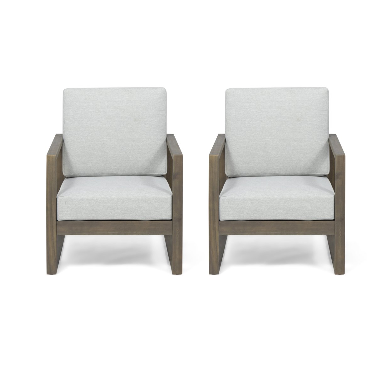 Mavis Outdoor Acacia Wood Club Chair With Cushions (Set Of 2) - Gray Finish, Light Gray