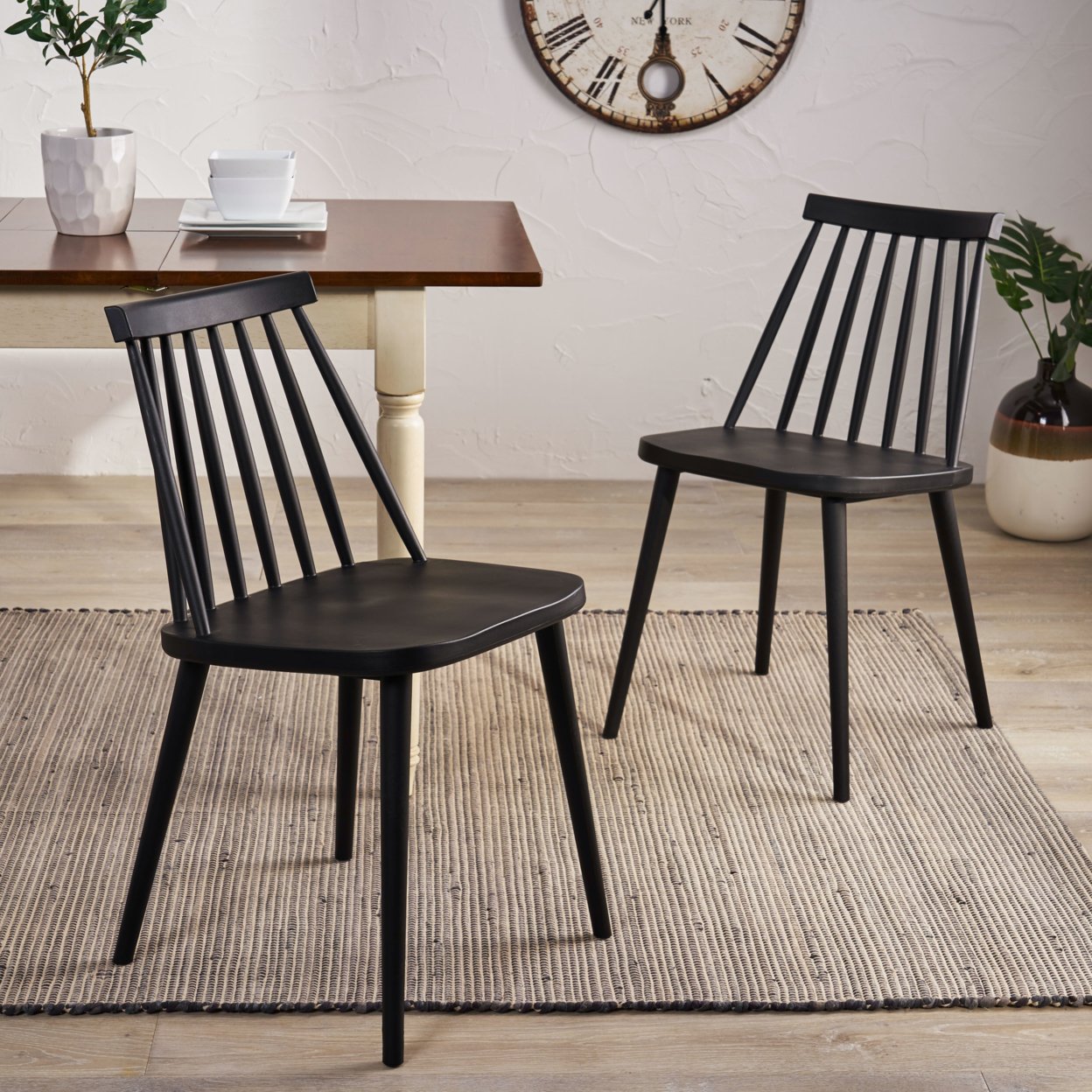 Phoebe Hume Farmhouse Spindle-Back Dining Chair (Set Of 2) - Black