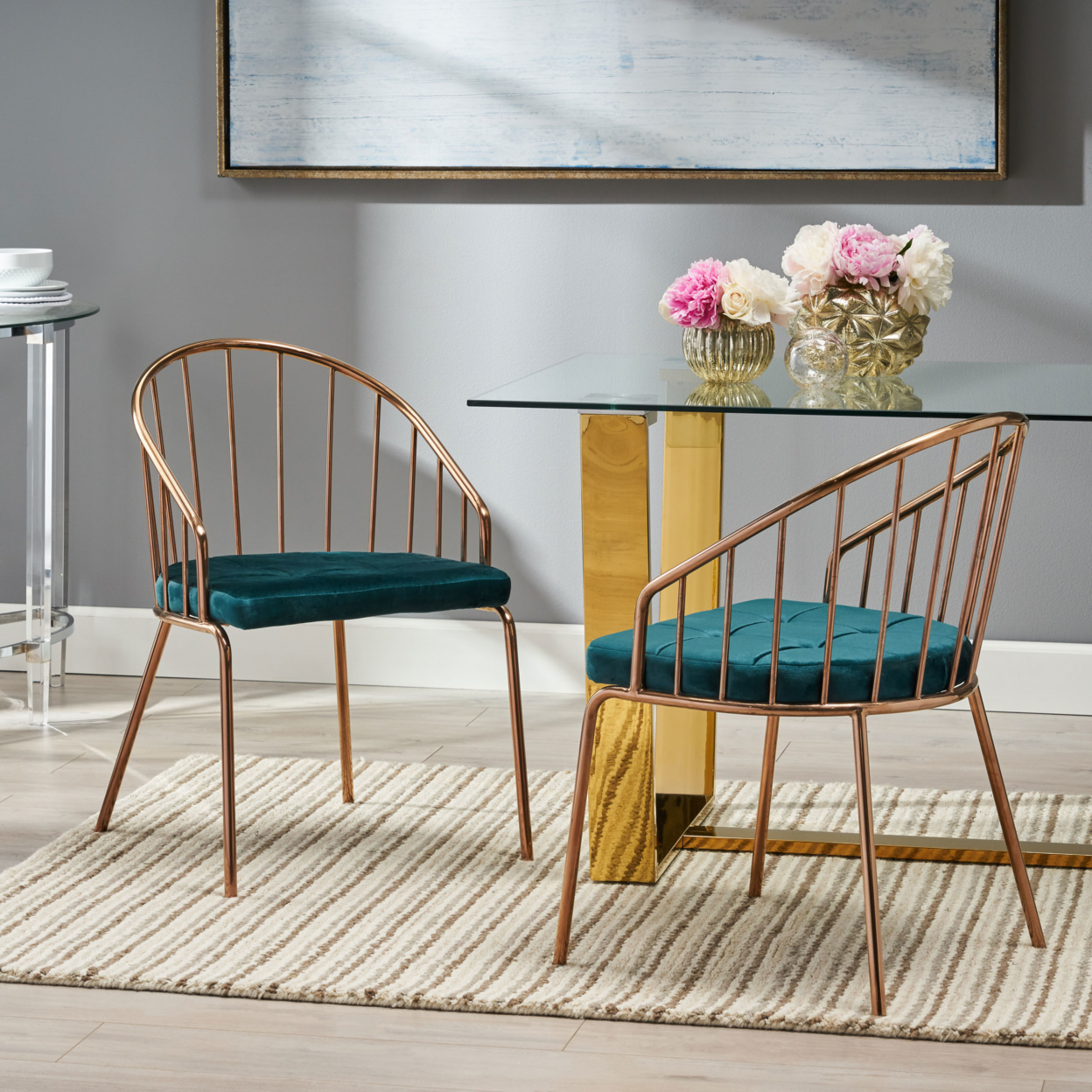 Marcia Modern Velvet Dining Chair With Stainless Steel Frame (Set Or 2) - Beige + Rose Gold