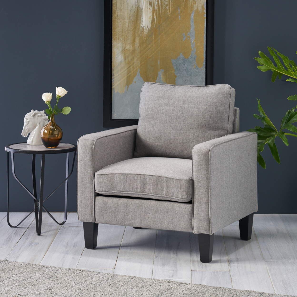 Xanthe Contemporary Fabric Club Chair - Gray + Dark Brown