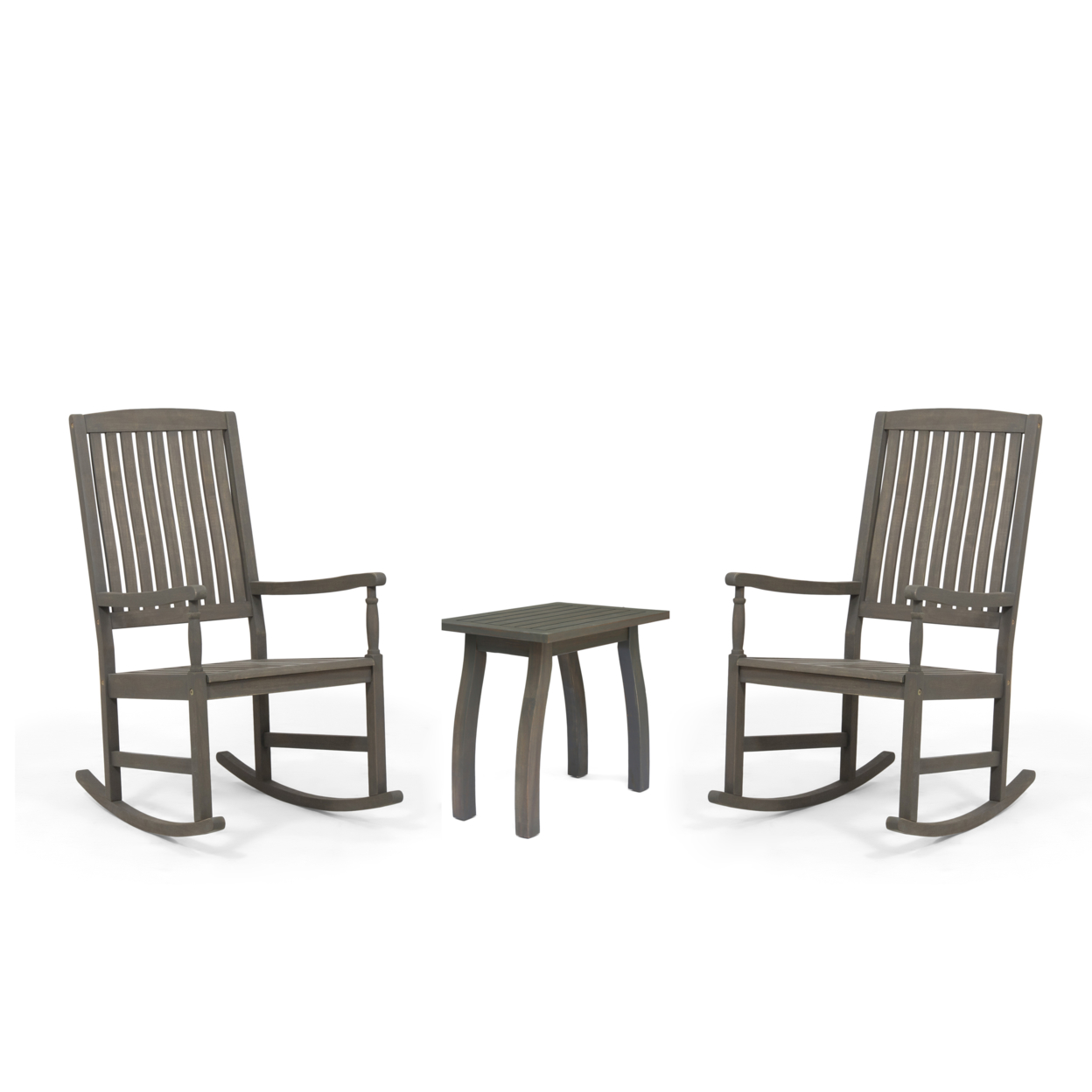 Verna Outdoor 2 Seater Acacia Wood Rocking Chairs And Side Table Set - Gray Finish