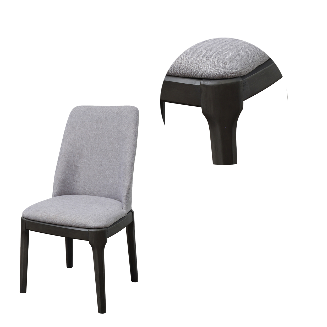 Linen Upholstered Wooden Side Chair With Curved Backrest And Block Legs, Set Of 2, Gray- Saltoro Sherpi