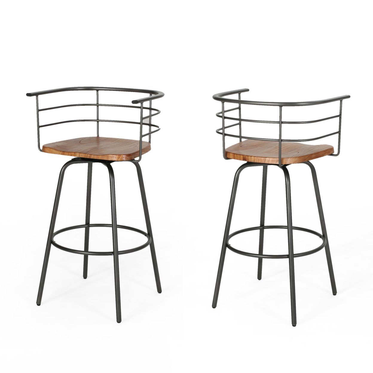 Jasmine Industrial Modern 29 Swivel Barstool With Rubberwood Seat (Set Of 2) - Dark Brown + Gray