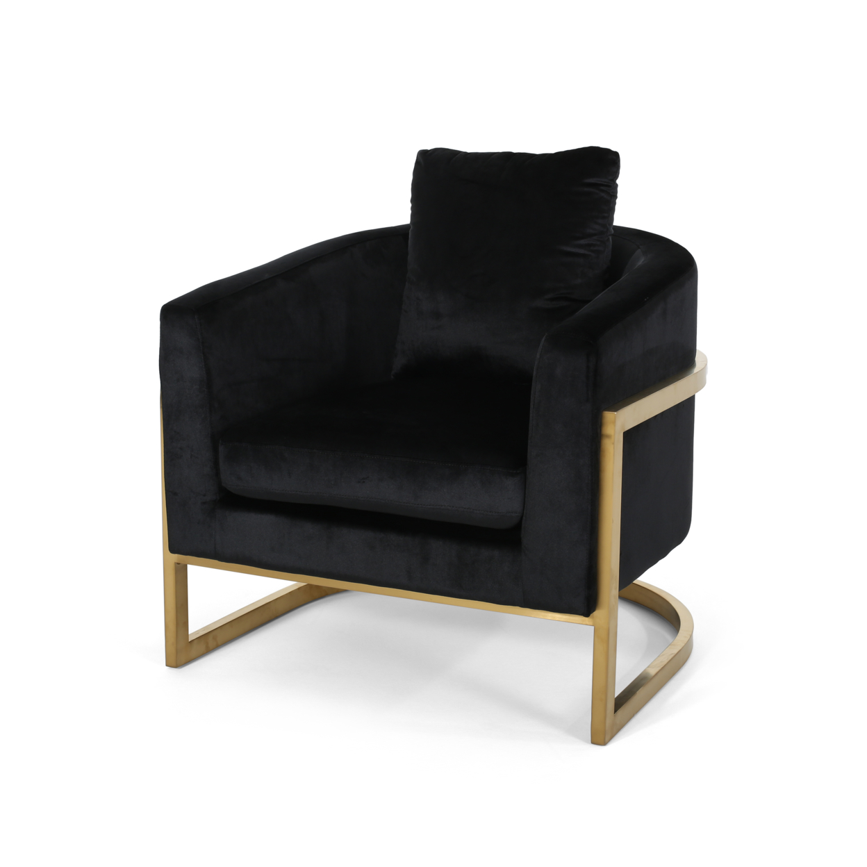 Chloe Modern Velvet Glam Armchair With Stainless Steel Frame - Navy Blue + Gold