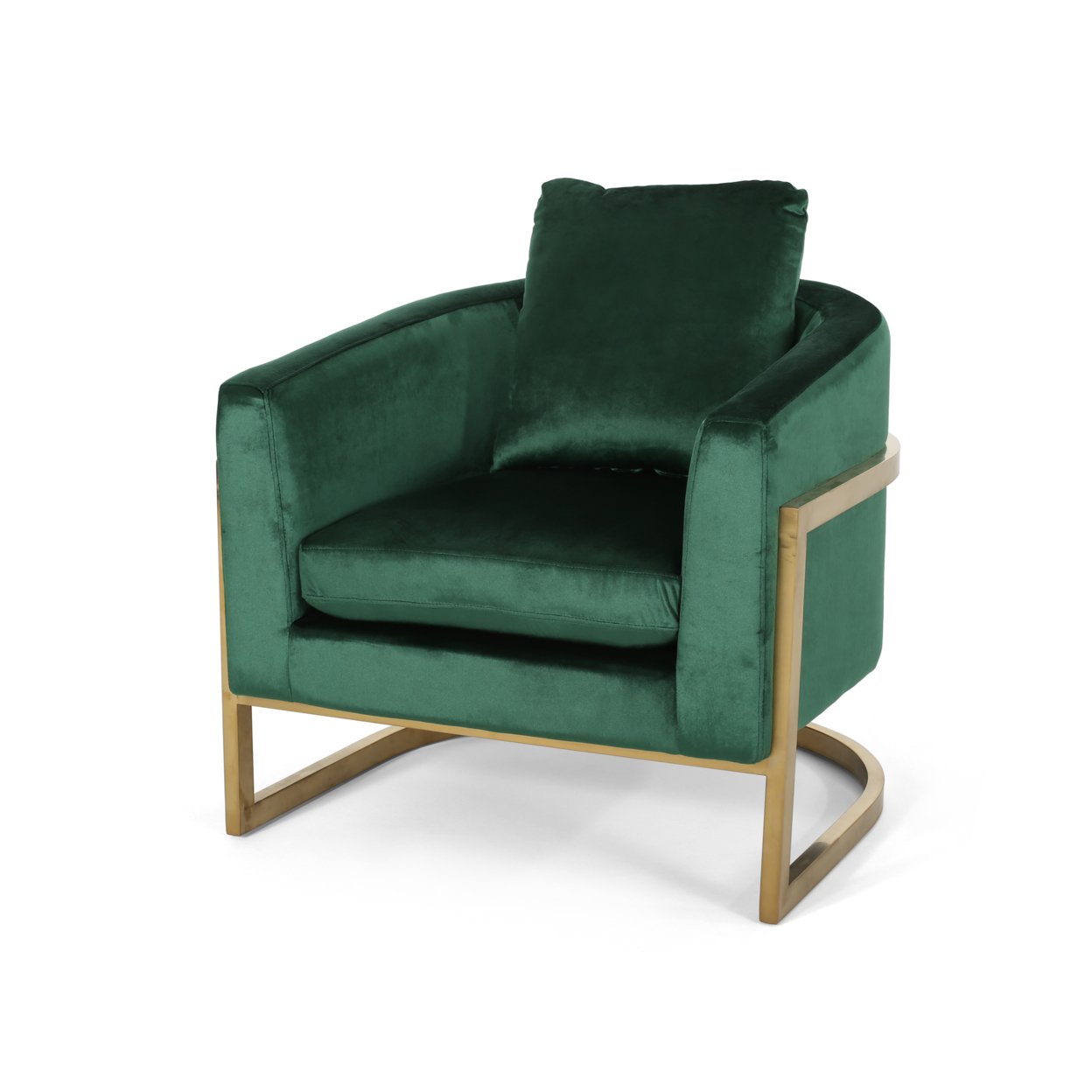 Chloe Modern Velvet Glam Armchair With Stainless Steel Frame - Emerald + Gold