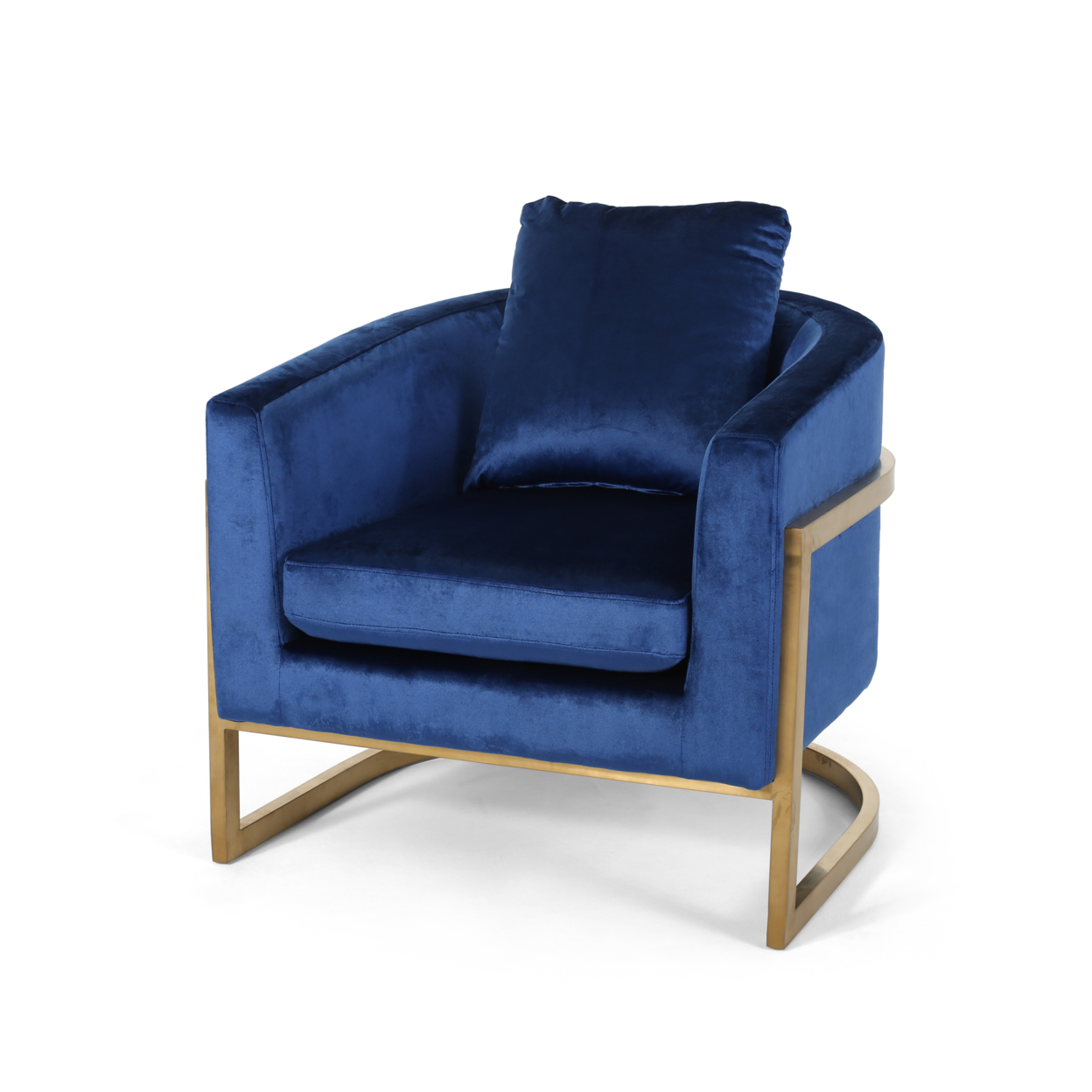 Chloe Modern Velvet Glam Armchair With Stainless Steel Frame - Navy Blue + Gold