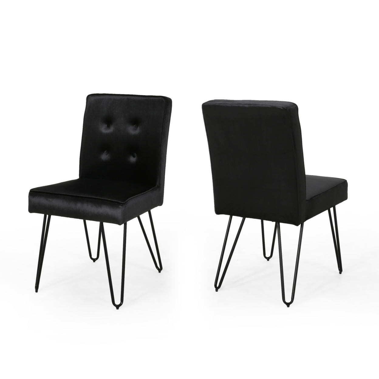 Natalie Glam Tufted Velvet Dining Chairs With Iron Legs (Set Of 2) - Black + Black