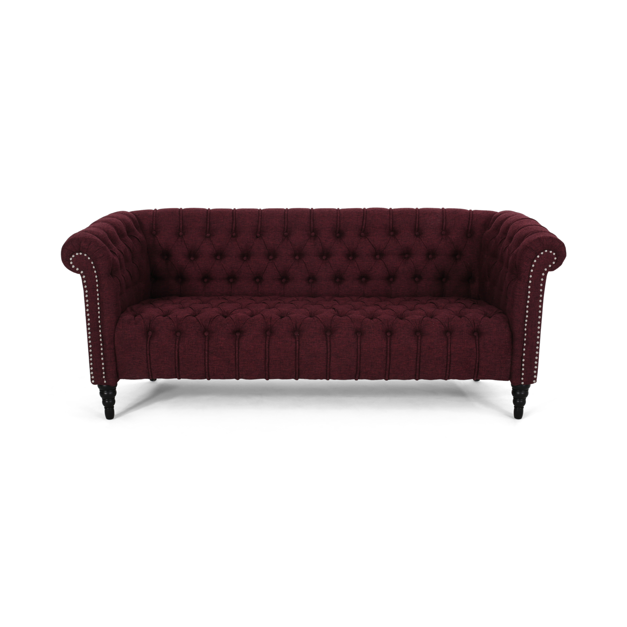 Edgar Traditional Chesterfield Sofa With Tufted Cushions - Wine + Black