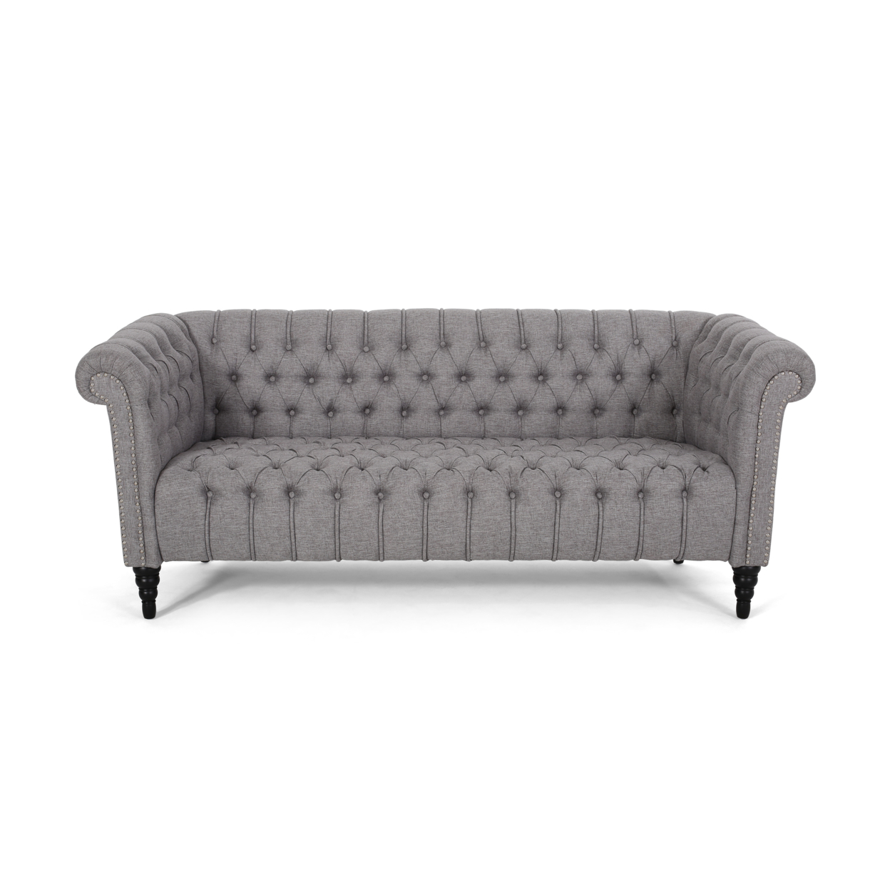 Edgar Traditional Chesterfield Sofa With Tufted Cushions - Gray + Black