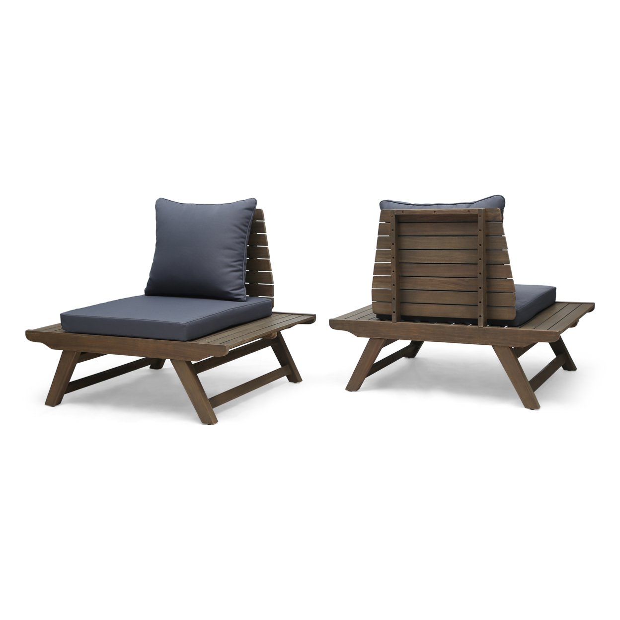 Kailee Outdoor Wooden Club Chairs With Cushions (Set Of 2) - Dark Gray + Gray Finish