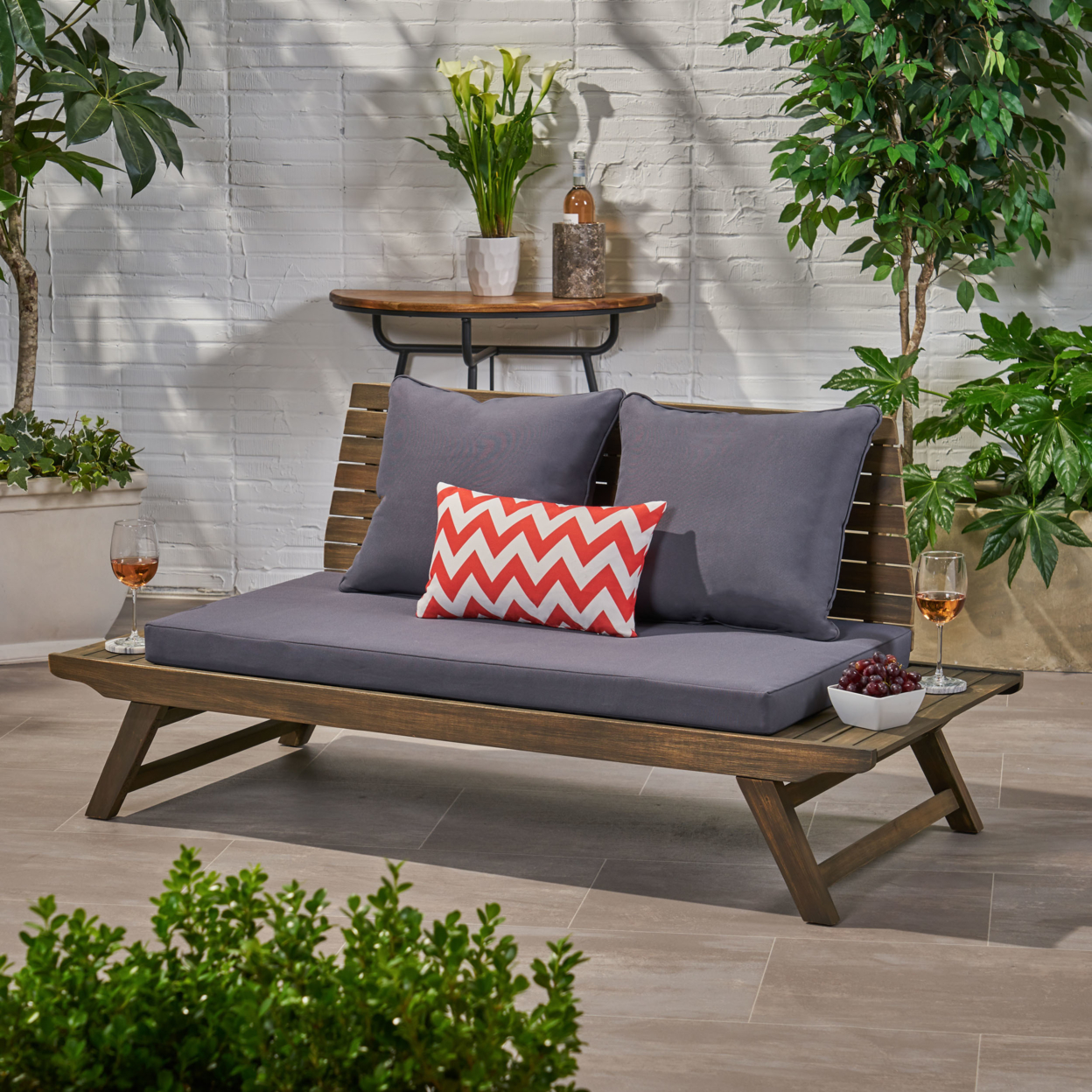 Kailee Outdoor Wooden Loveseat With Cushions - Dark Gray + Gray Finish
