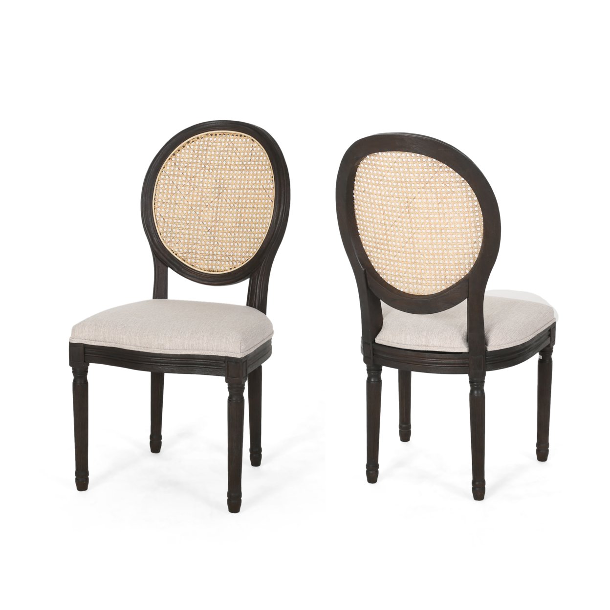 Laney Wooden Dining Chairs With Beige Cushions (Set Of 2) - Beige + Natural + Black