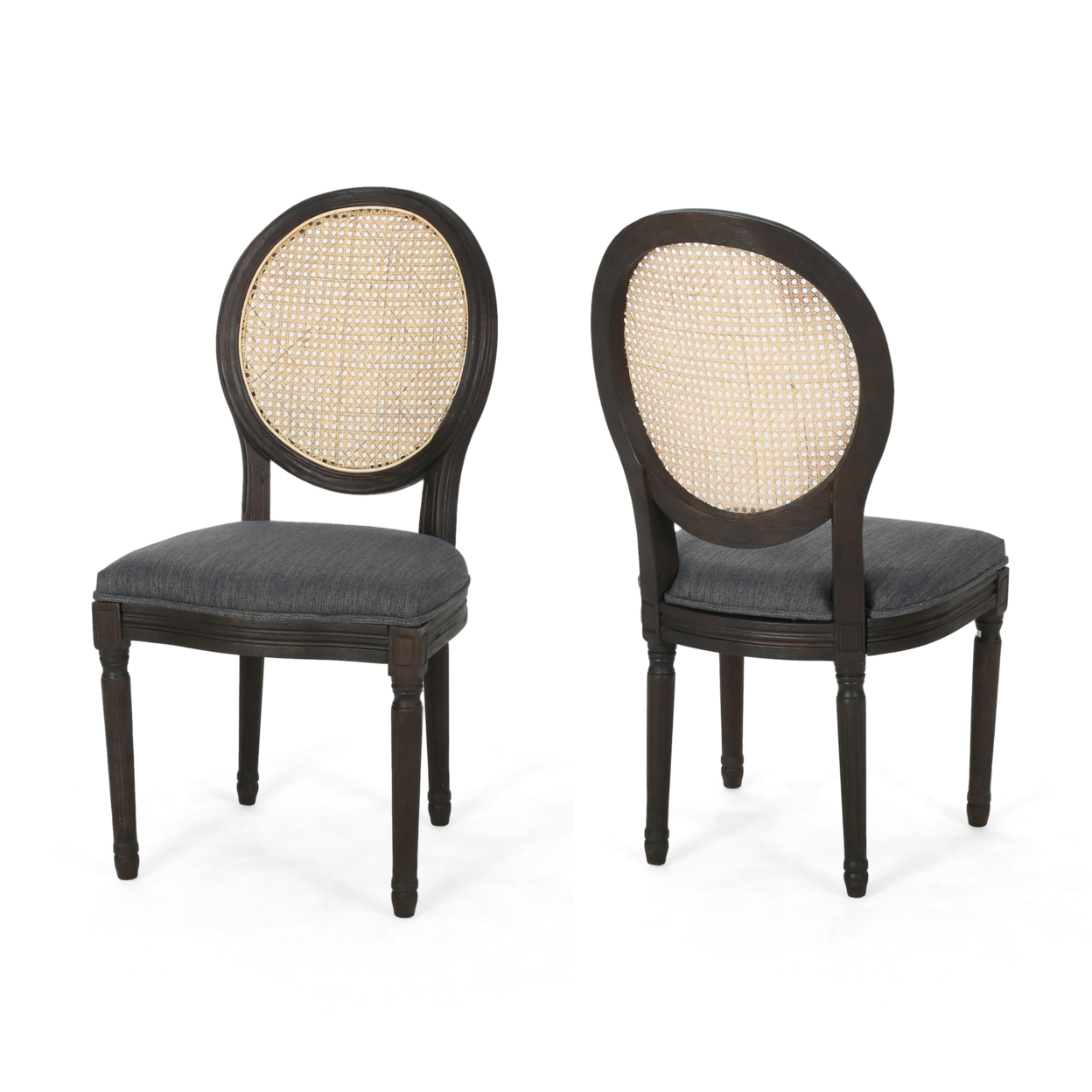 Laney Wooden Dining Chairs With Beige Cushions (Set Of 2) - Charcoal + Natural + Black
