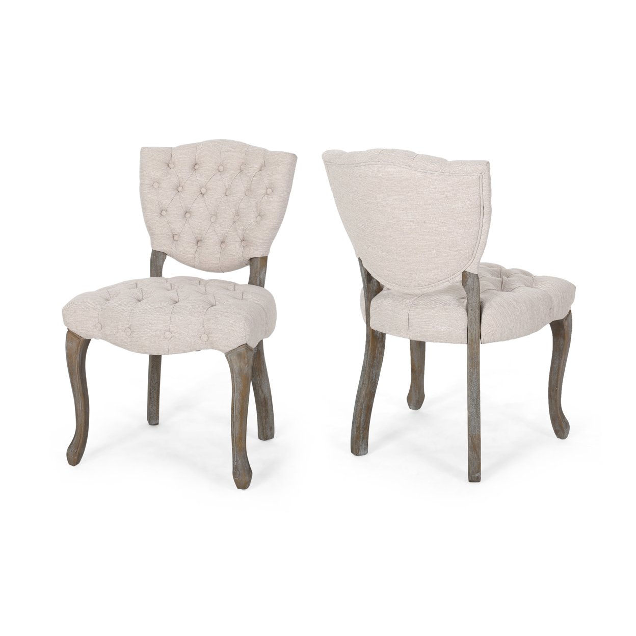 Case Tufted Dining Chair With Cabriole Legs (Set Of 2) - Navy Blue + Brown Wash Finish