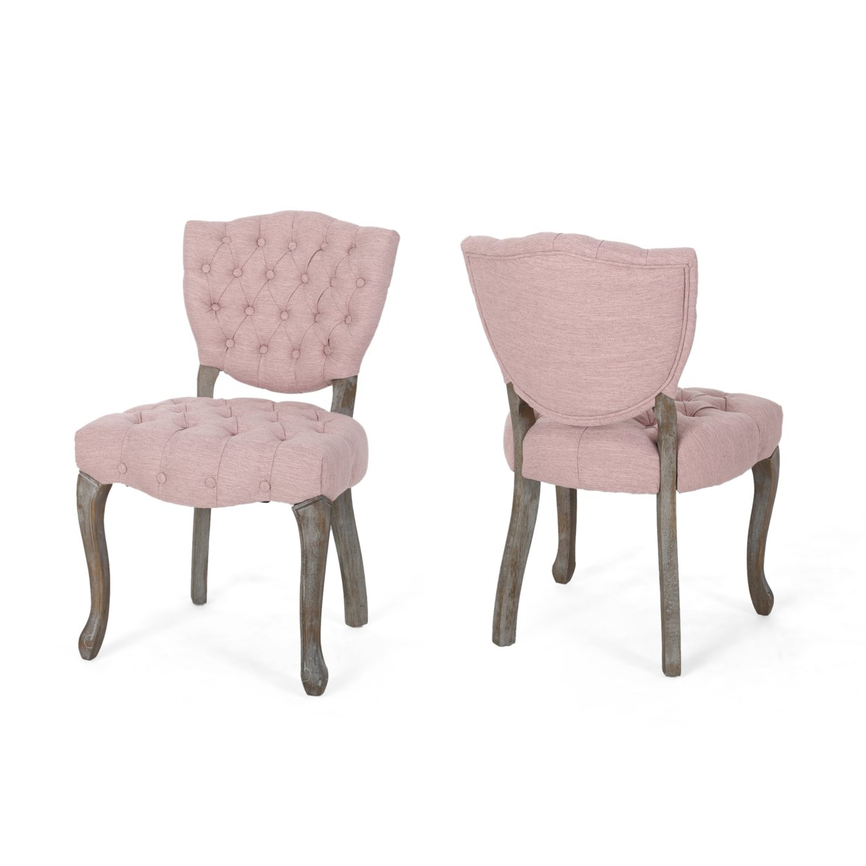 Case Tufted Dining Chair With Cabriole Legs (Set Of 2) - Light Blush + Brown Wash Finish