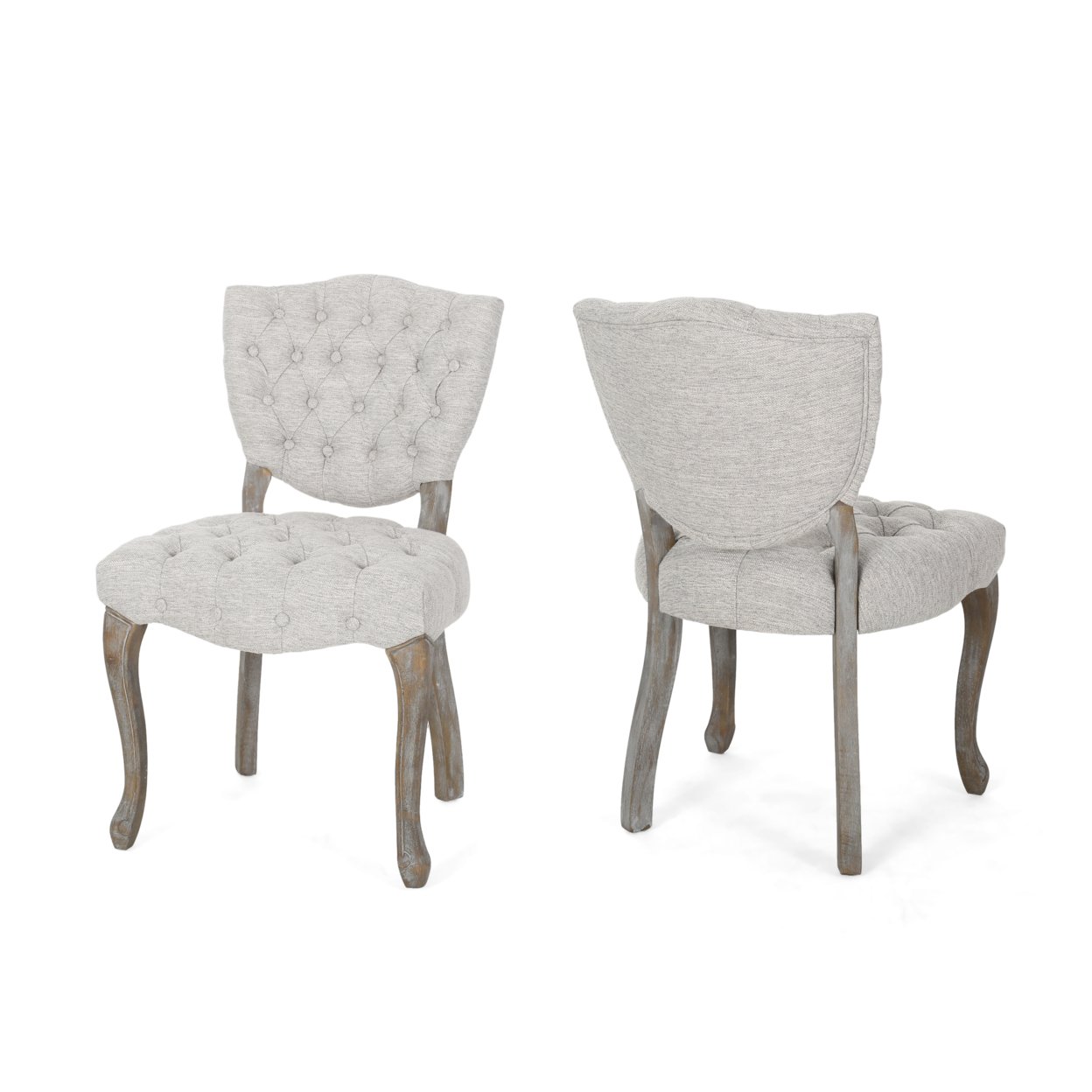 Case Tufted Dining Chair With Cabriole Legs (Set Of 2) - Light Gray + Brown Wash Finish