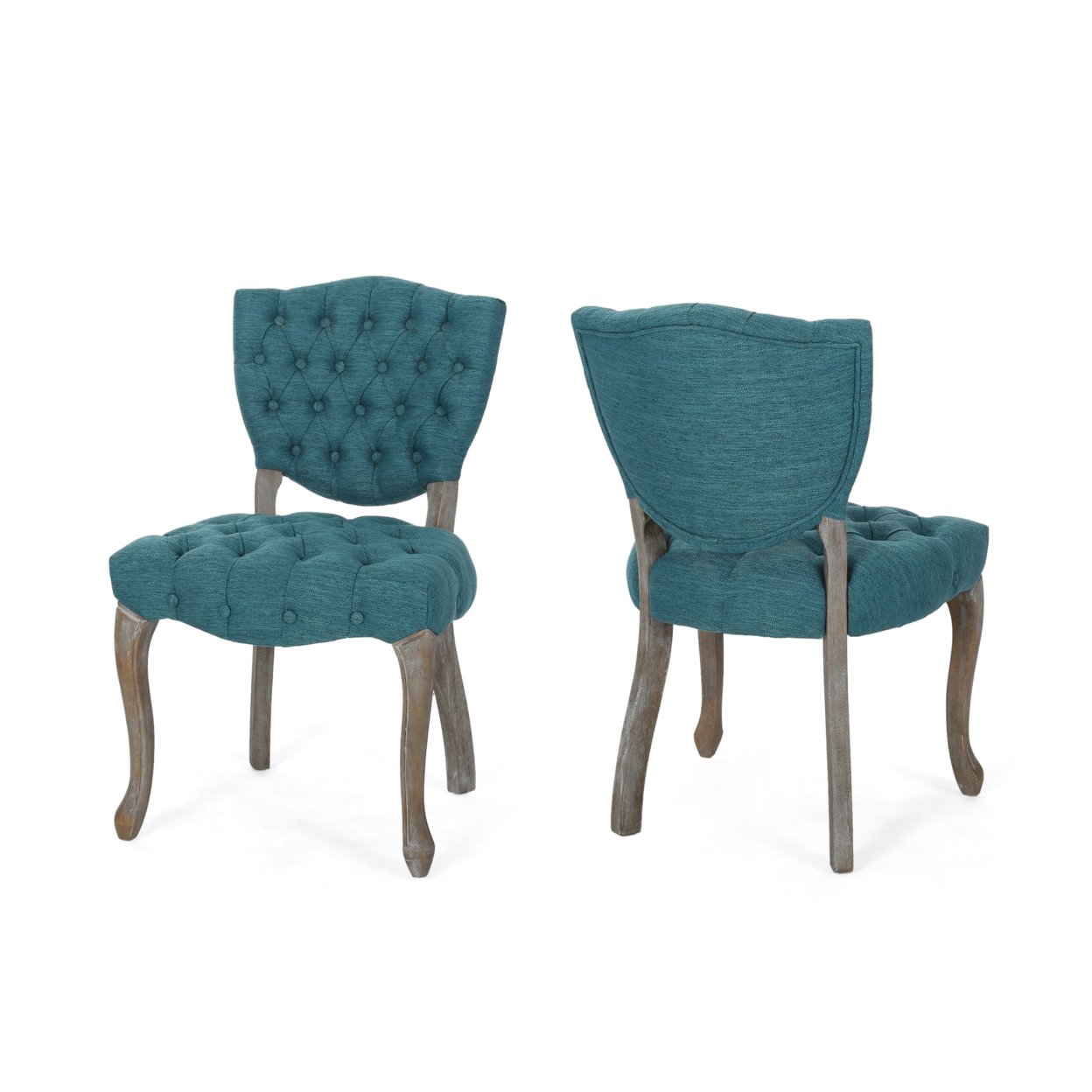Case Tufted Dining Chair With Cabriole Legs (Set Of 2) - Teal + Brown Wash Finish