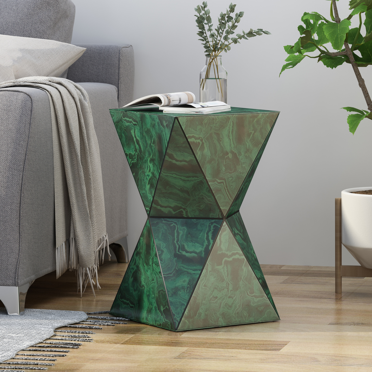 Larry Tempered Glass Hourglass Side Table