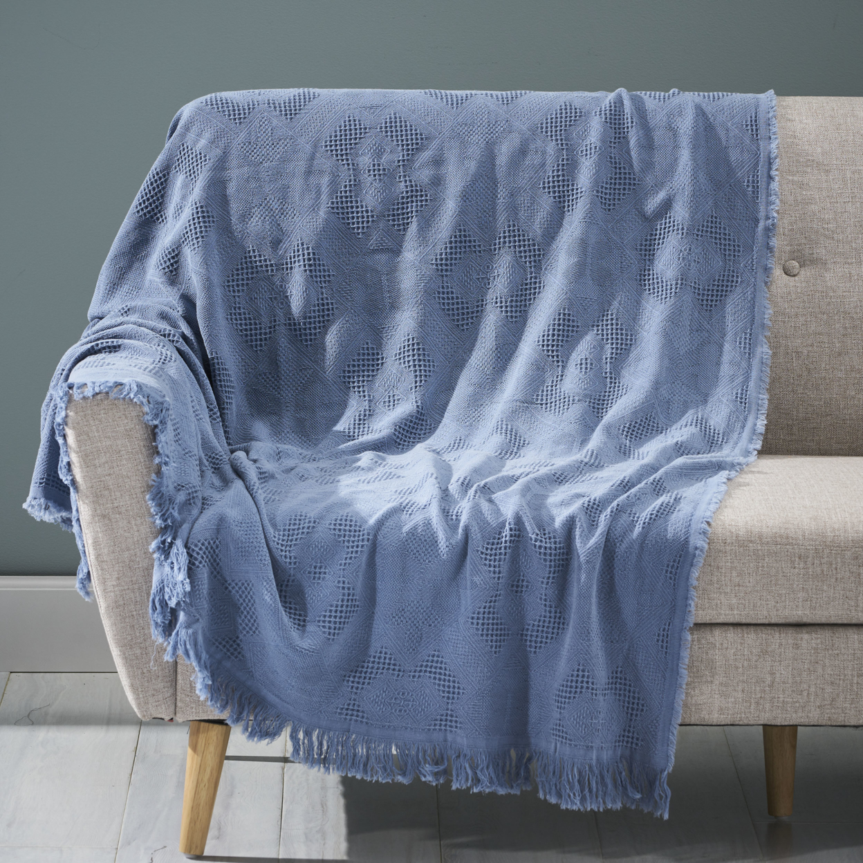 Isabel Contemporary Cotton Throw Blanket With Fringes