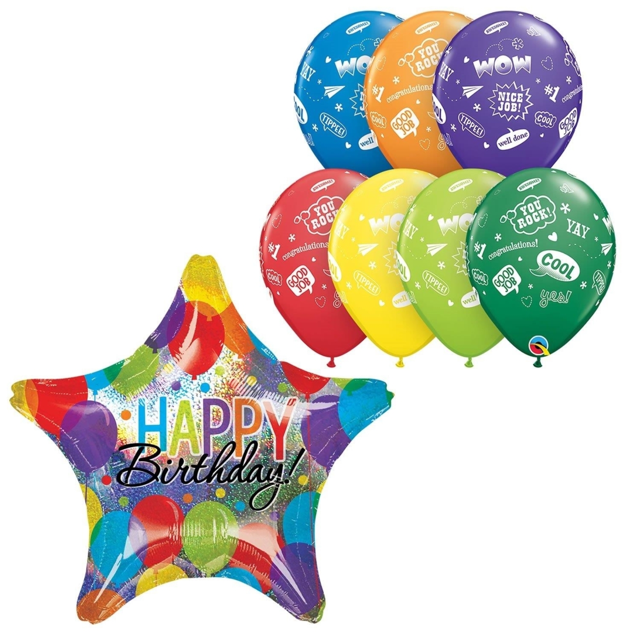 Happy Birthday Balloon 8pc Set Holographic Party Anagram