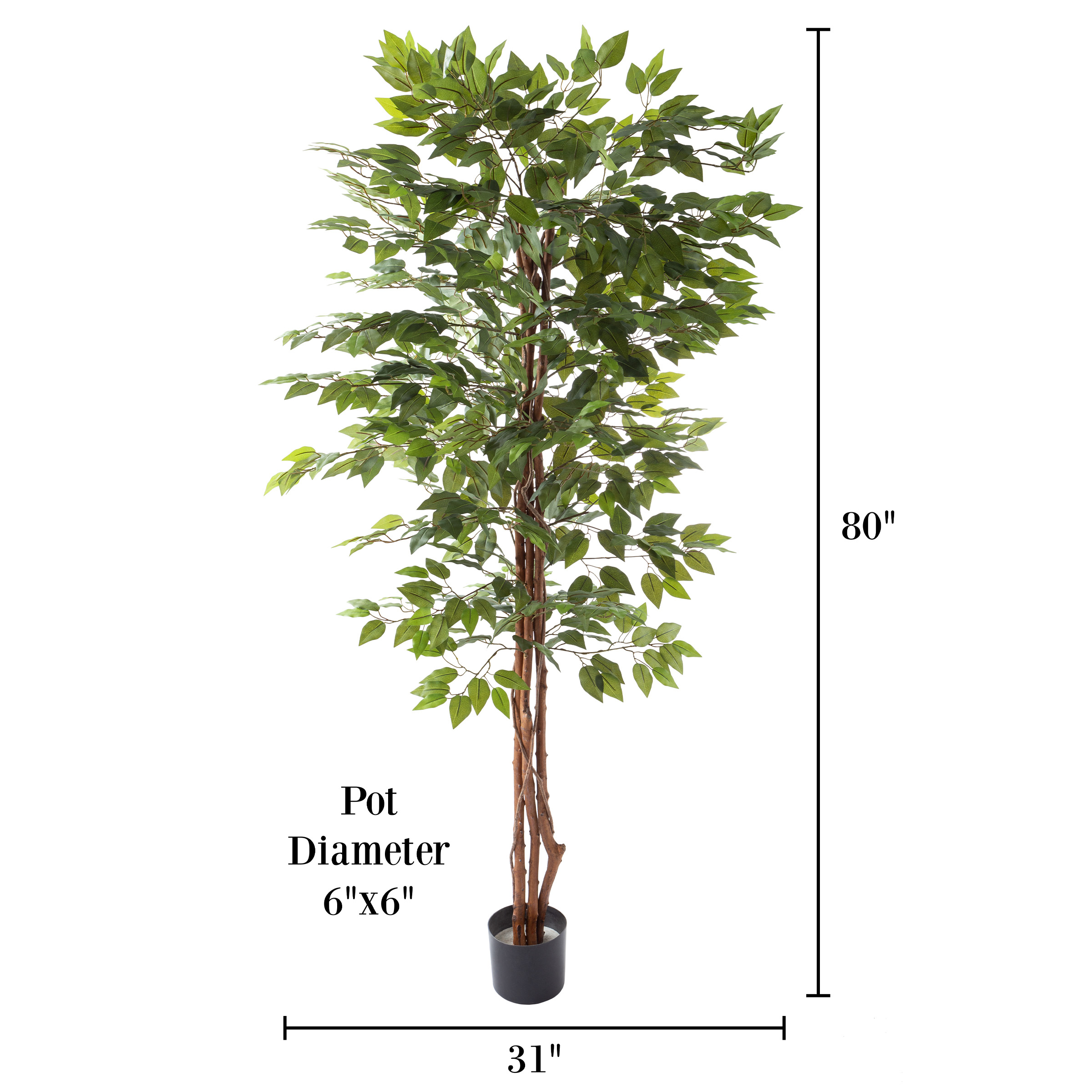 80 Inch Artificial Ficus Tree House Accent Plant In 6 Inch Pot Many Leaves Indoor