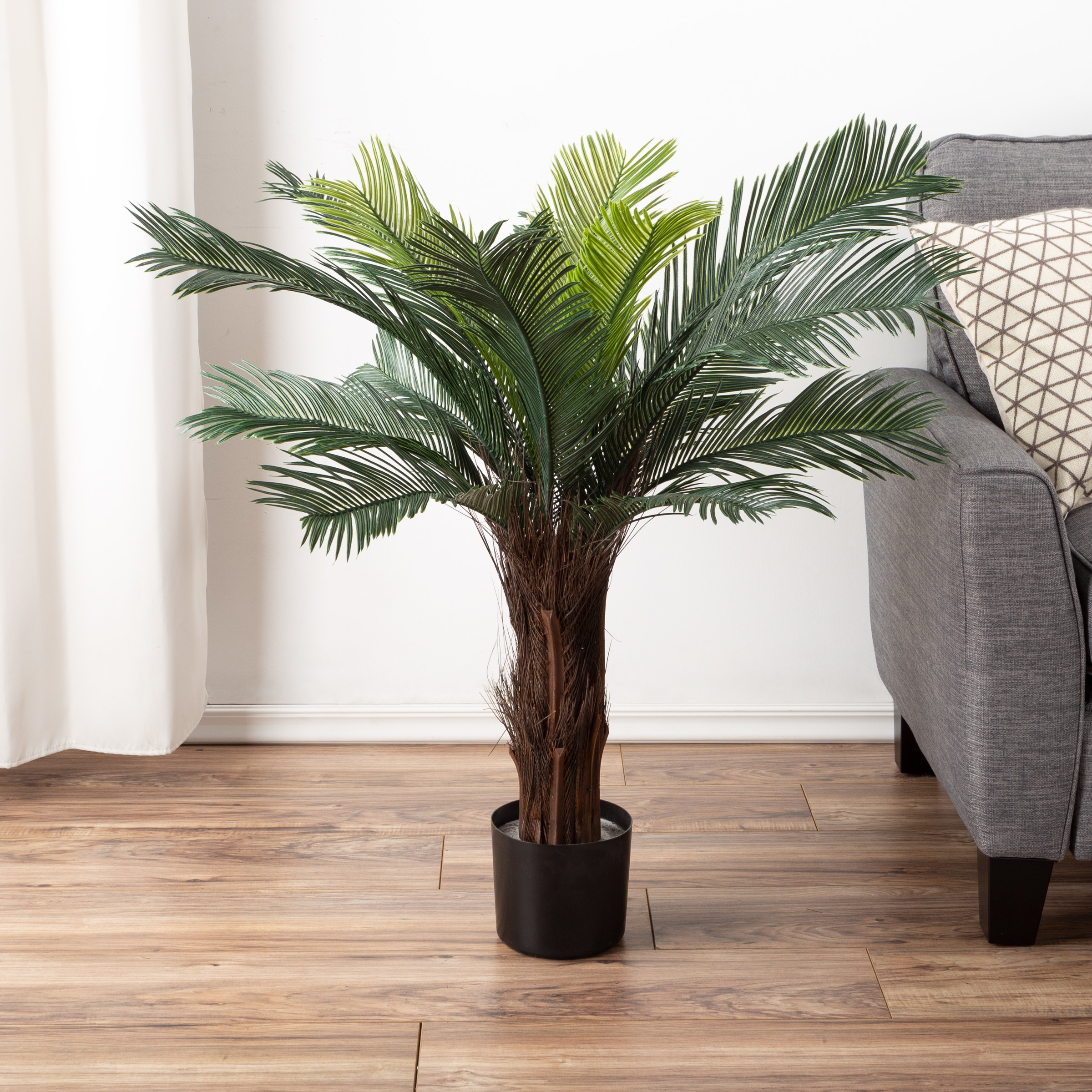 Artificial Cycas Palm Tree- 3-Foot Potted Faux Plant Indoor Outdoor Home Accent Decor