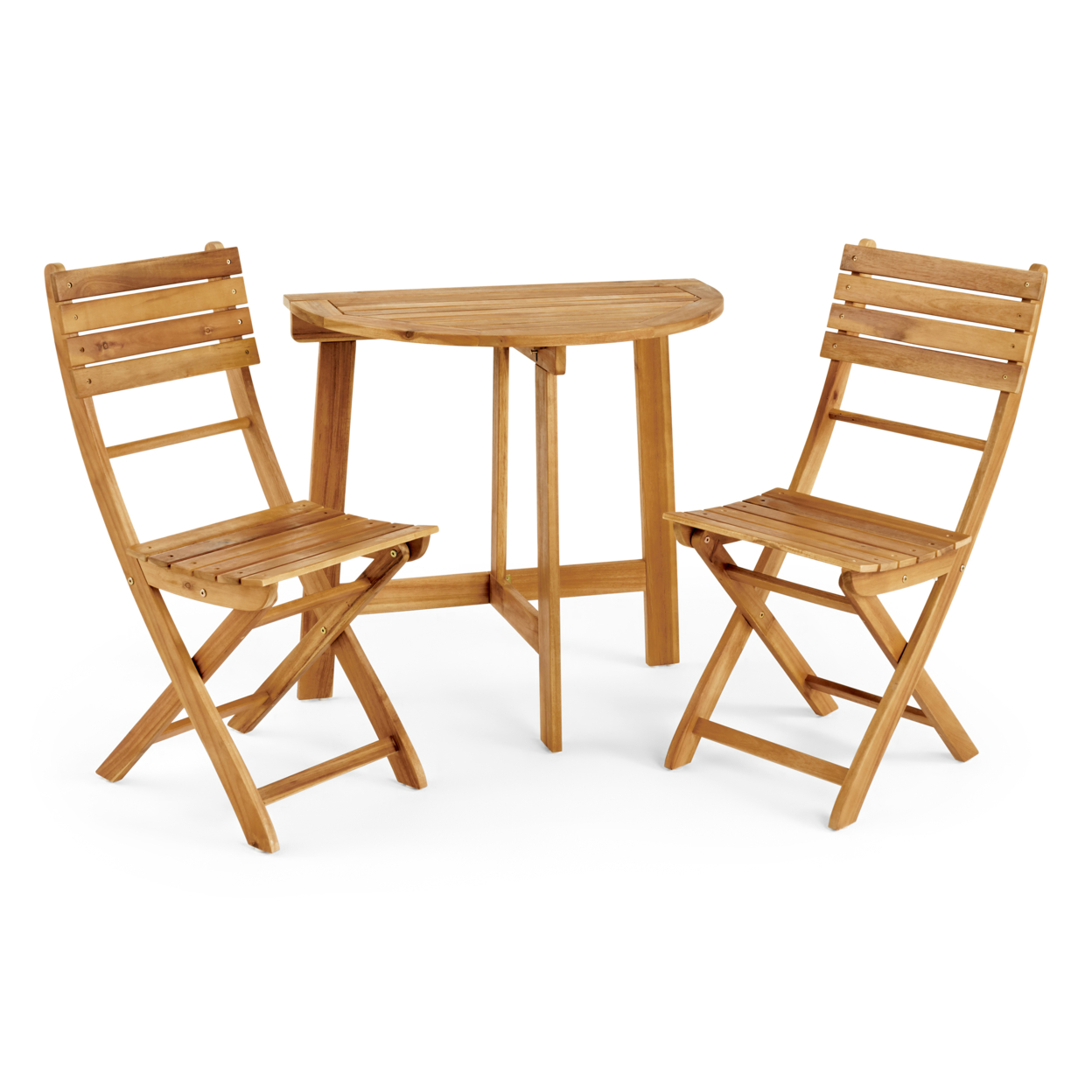 Miranda Outdoor 2 Seater Half-Round Folding Acacia Wood Bistro Table Set - Natural Finish