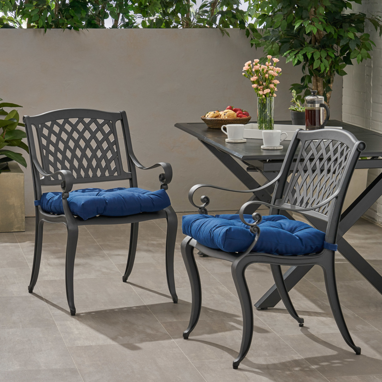 Gladys Outdoor Dining Chair With Cushion (Set Of 2) - Antique Matte Black + Tuscany