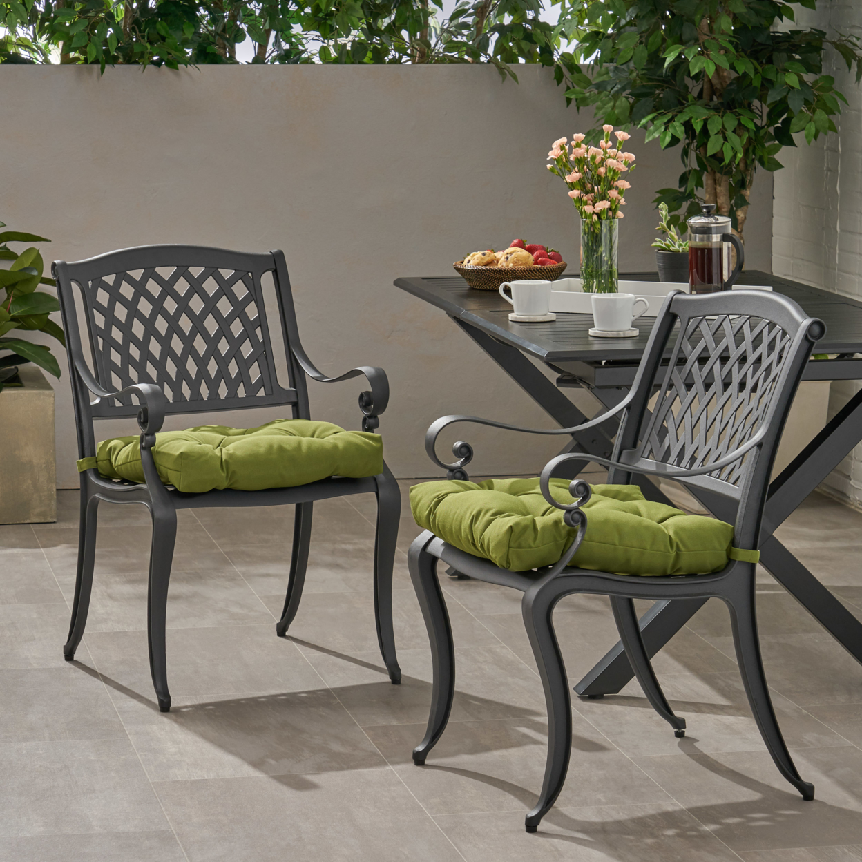 Gladys Outdoor Dining Chair With Cushion (Set Of 2) - Antique Matte Black + Charcoal