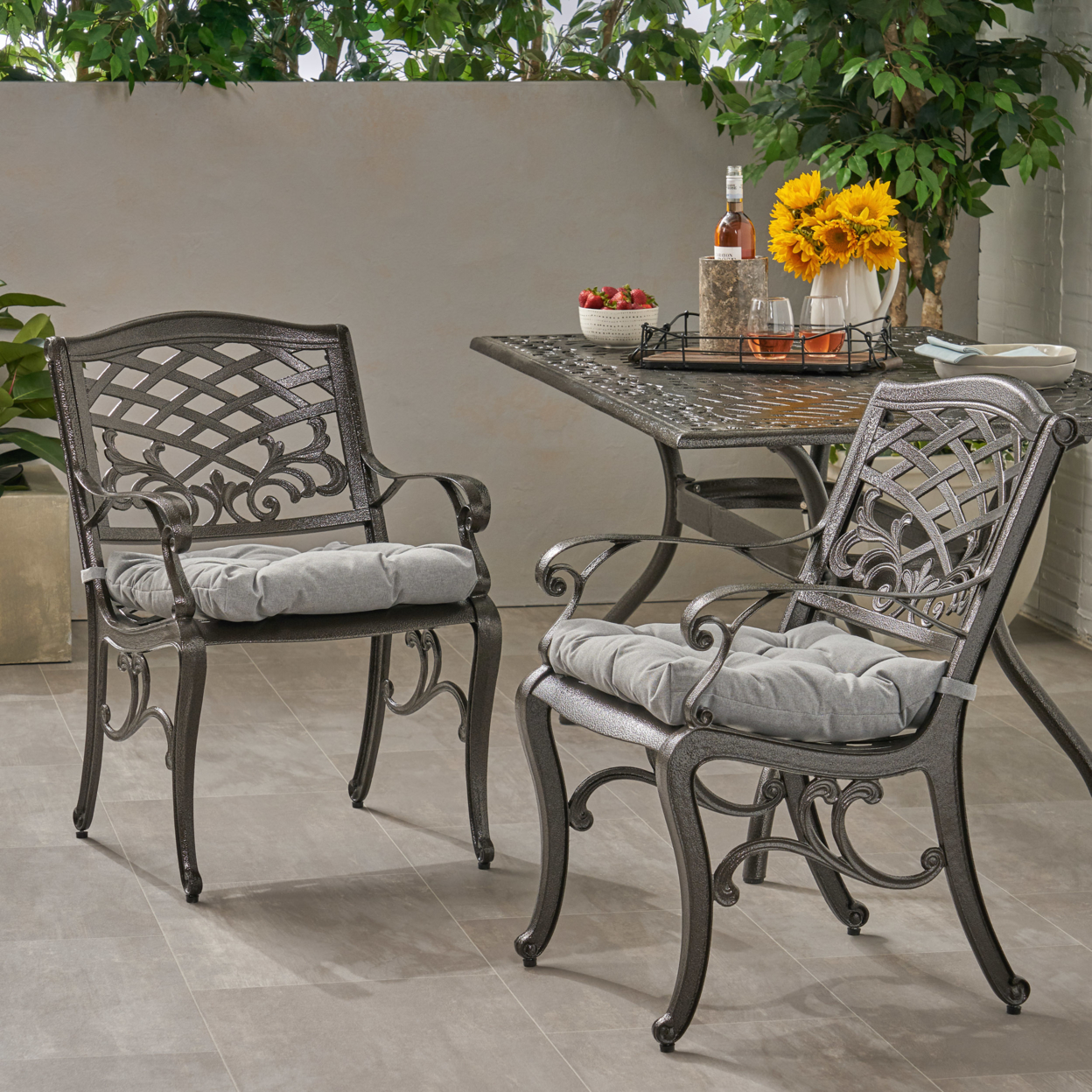 Ivy Outdoor Dining Chair With Cushion (Set Of 2) - Hammered Bronze + Charcoal